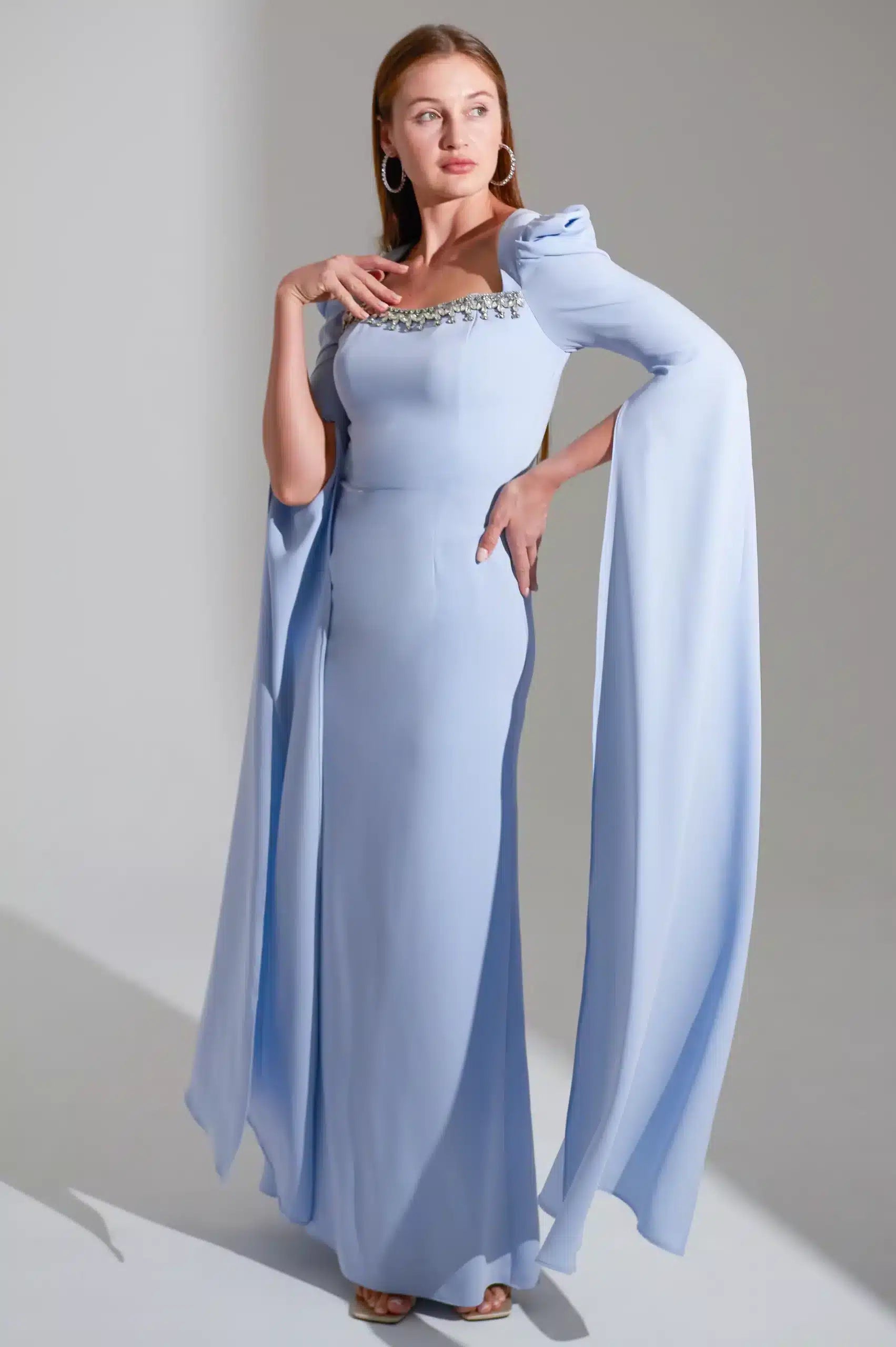 Crystal Bust Detailed Crepe Dress