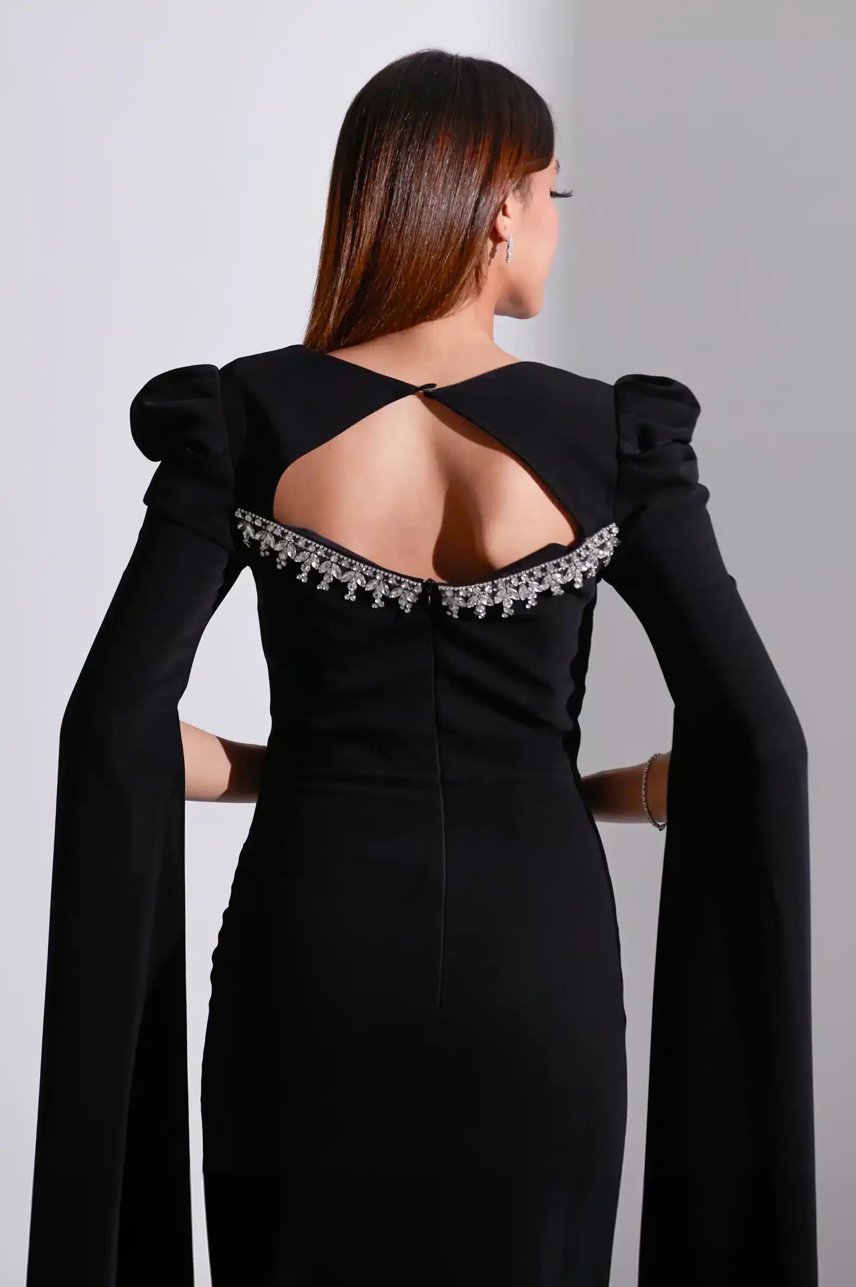 Crystal Bust Detailed Crepe Dress
