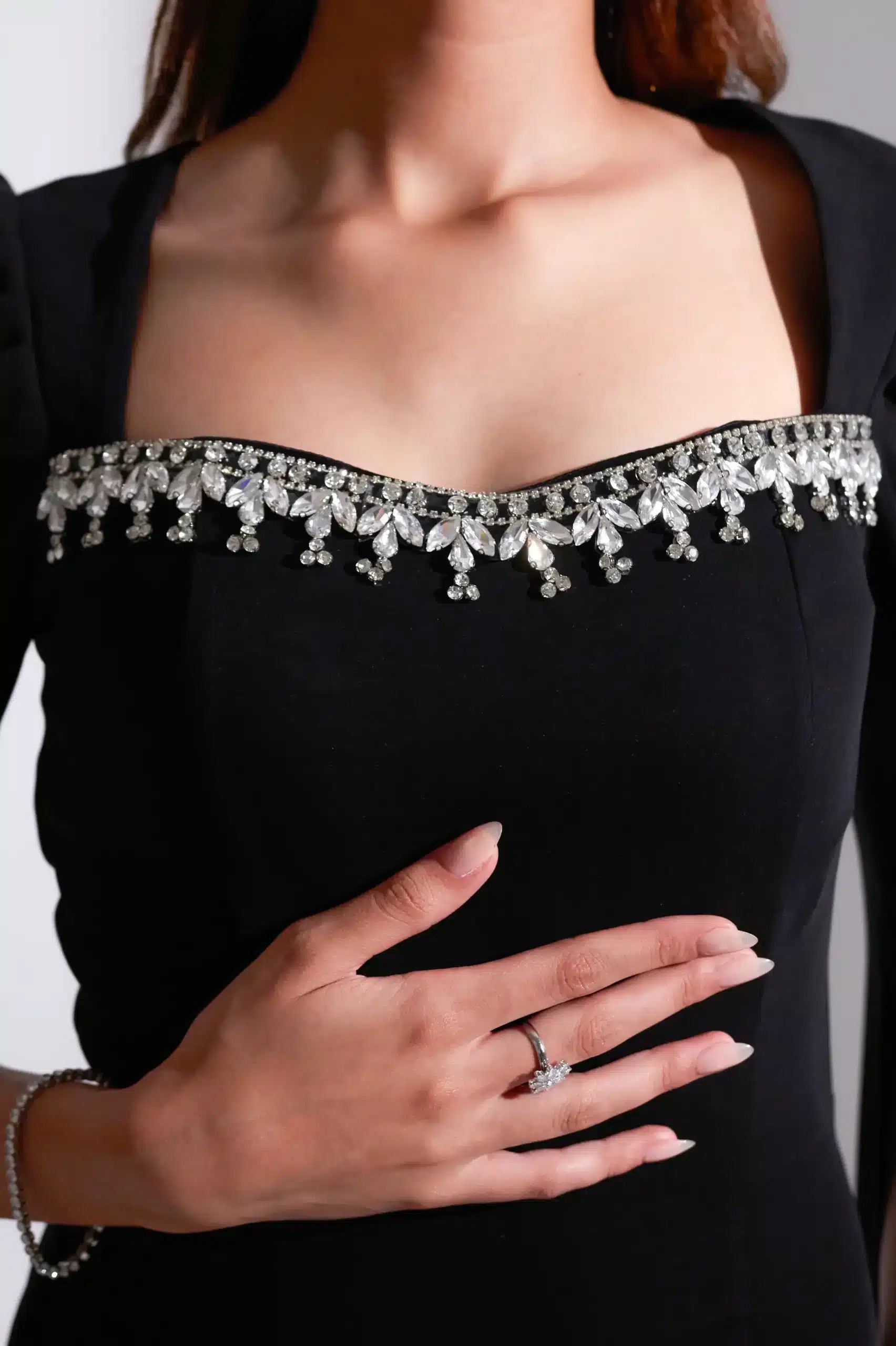 Crystal Bust Detailed Crepe Dress