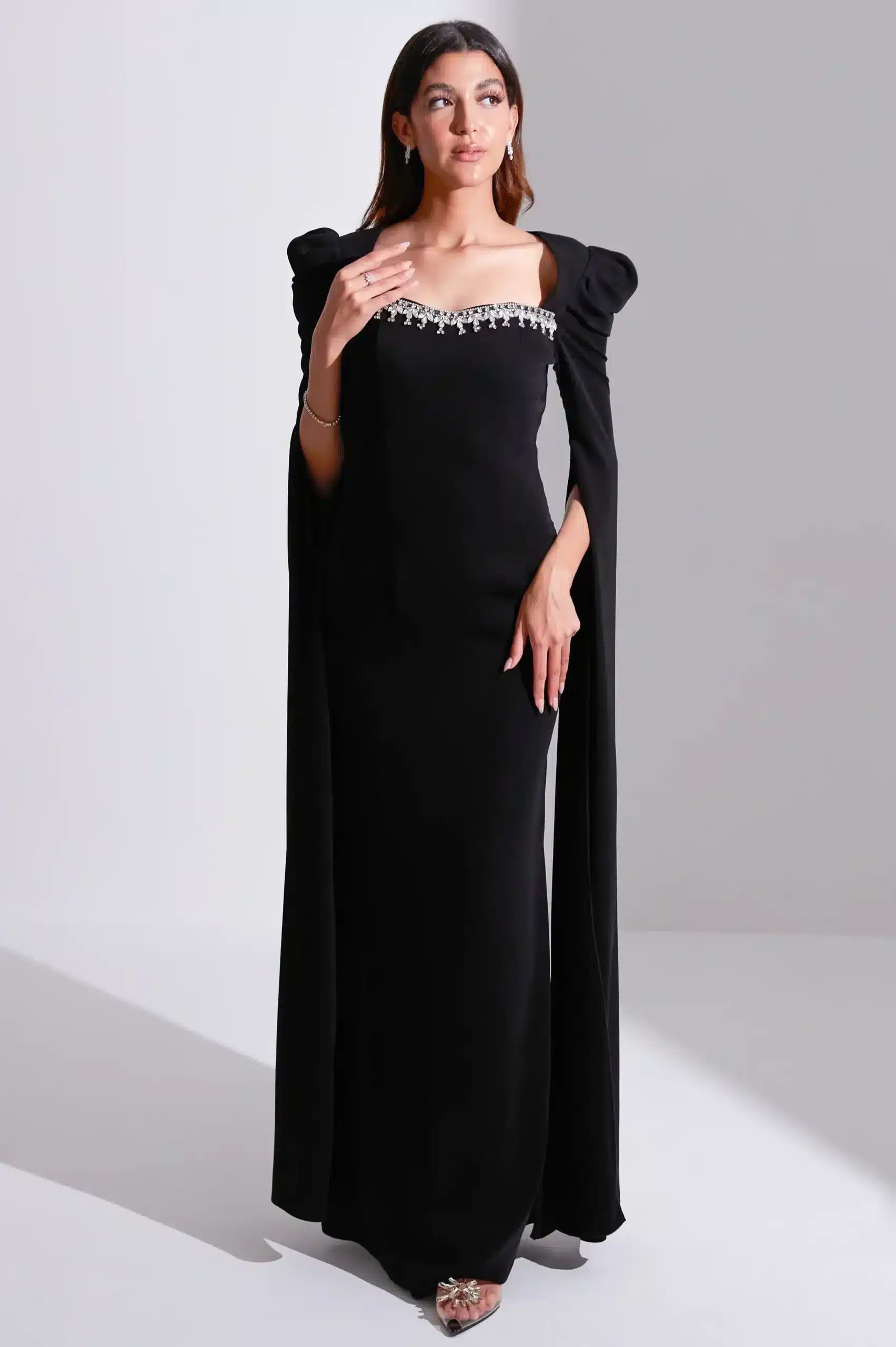 Crystal Bust Detailed Crepe Dress