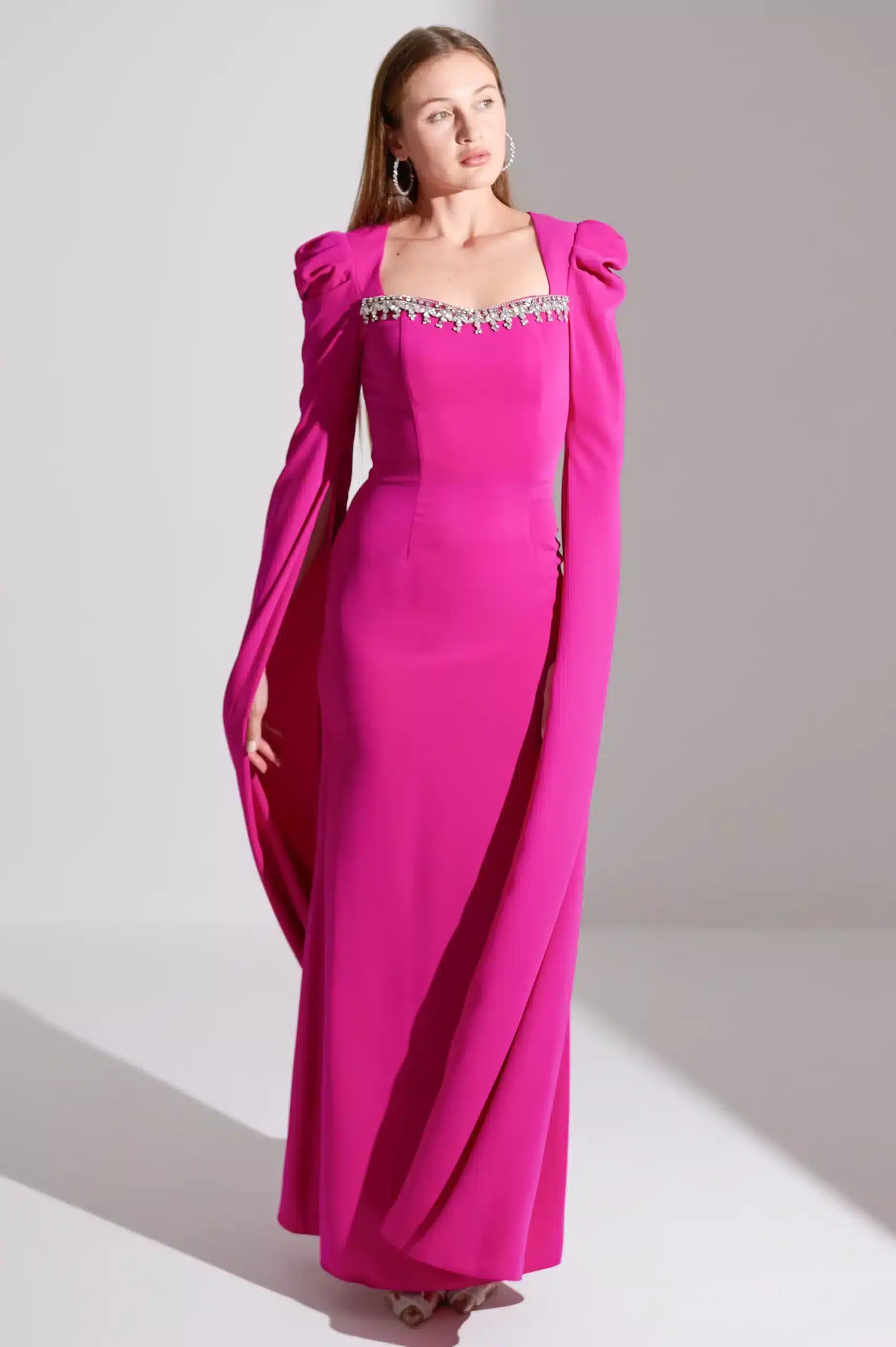 Crystal Bust Detailed Crepe Dress