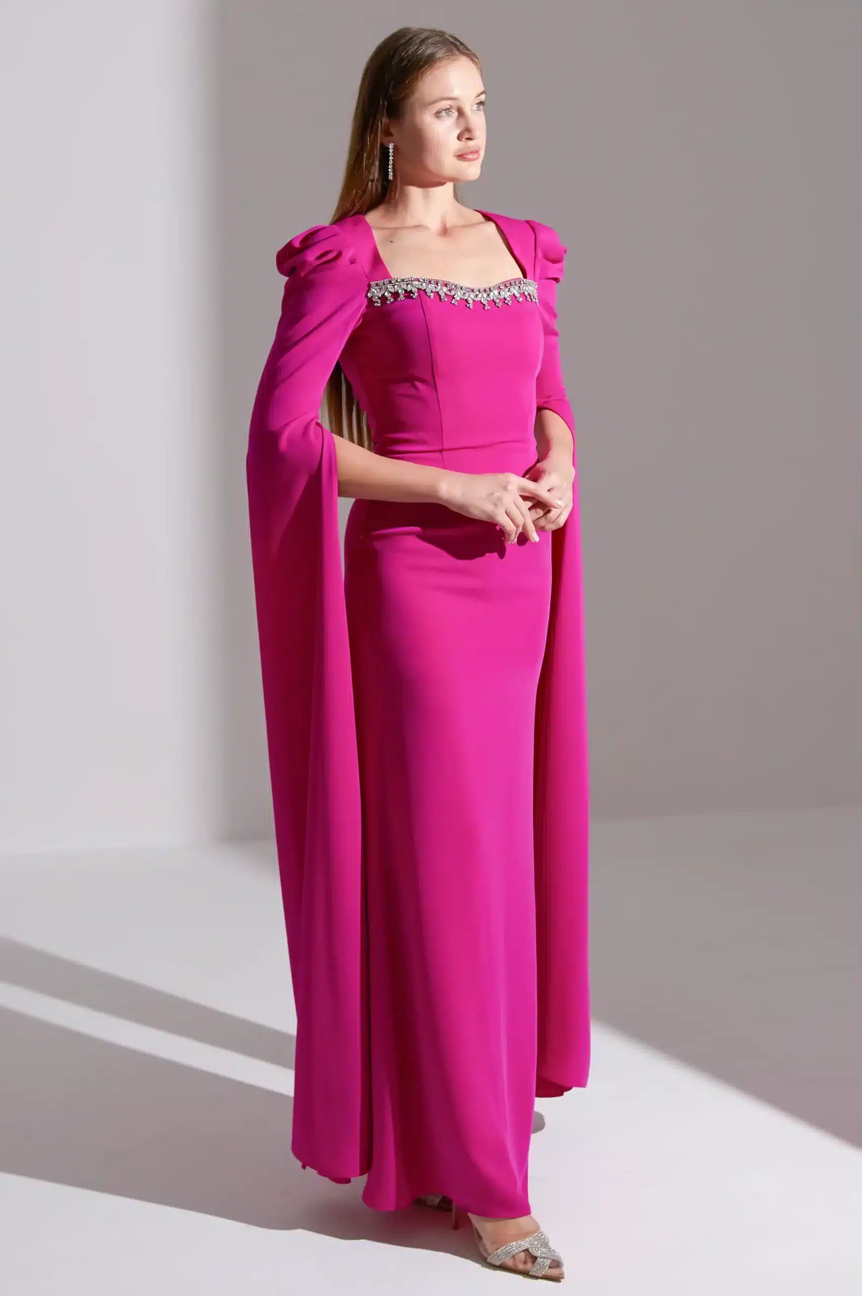 Crystal Bust Detailed Crepe Dress
