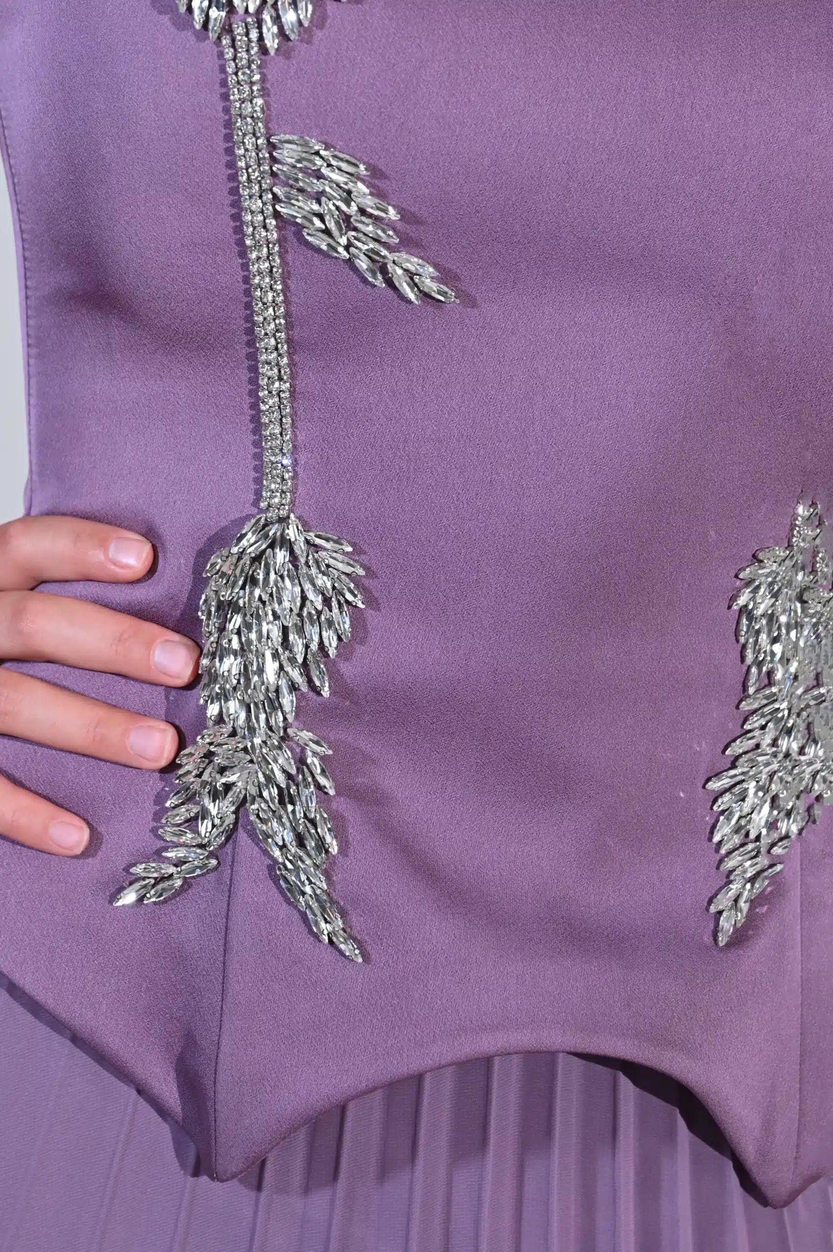 Crystal Detail Plisse Chiffon Dress