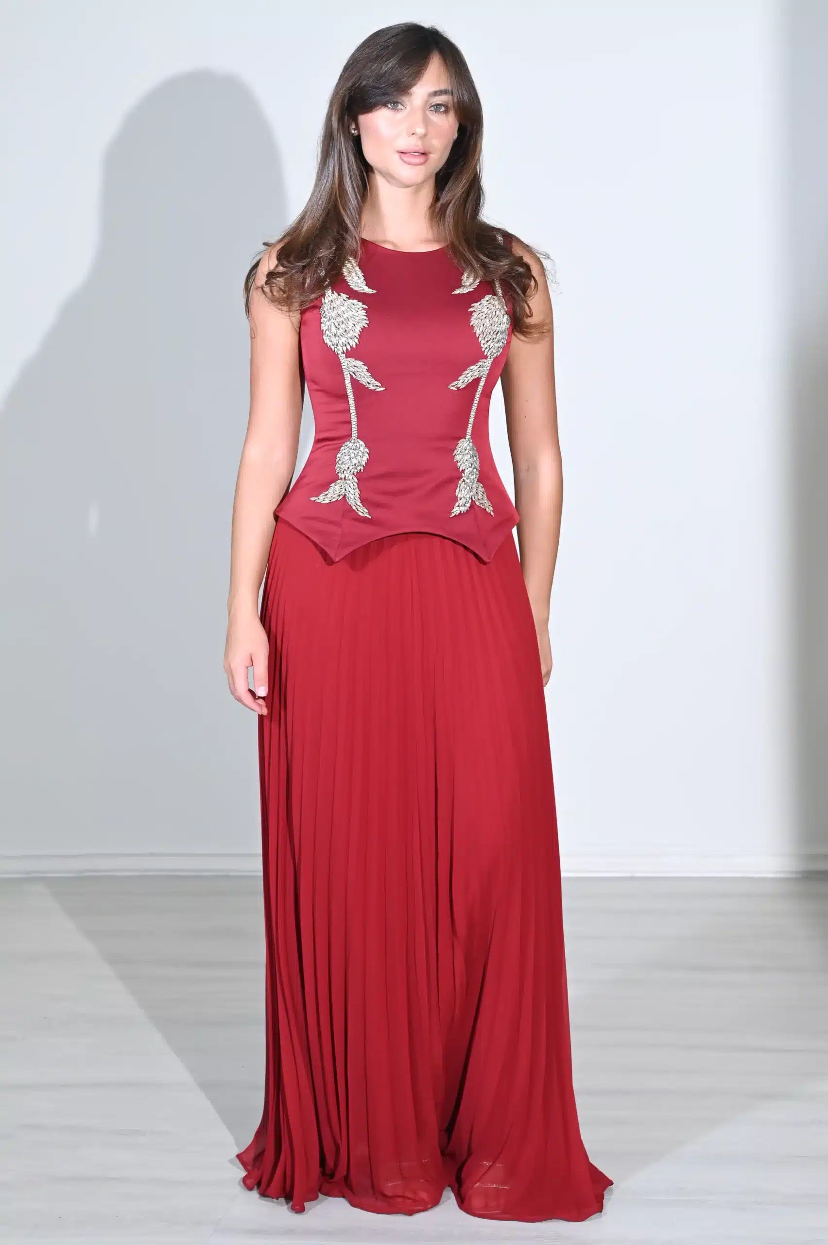 Crystal Detail Plisse Chiffon Dress
