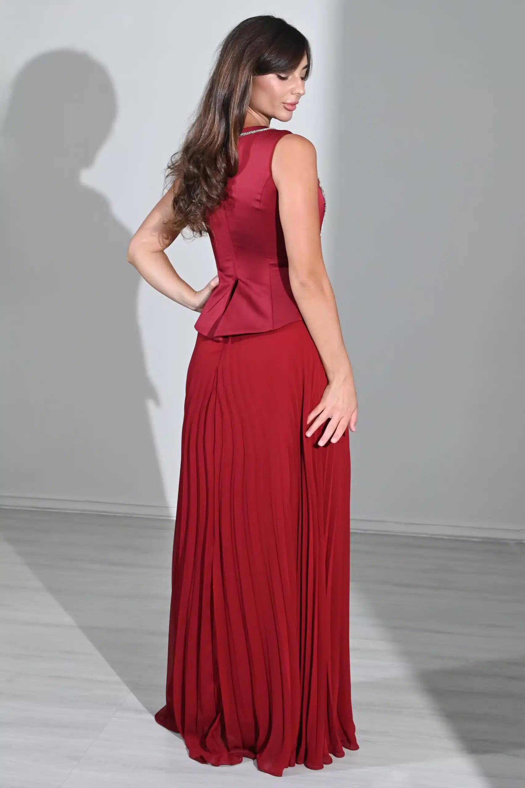 Crystal Detail Plisse Chiffon Dress