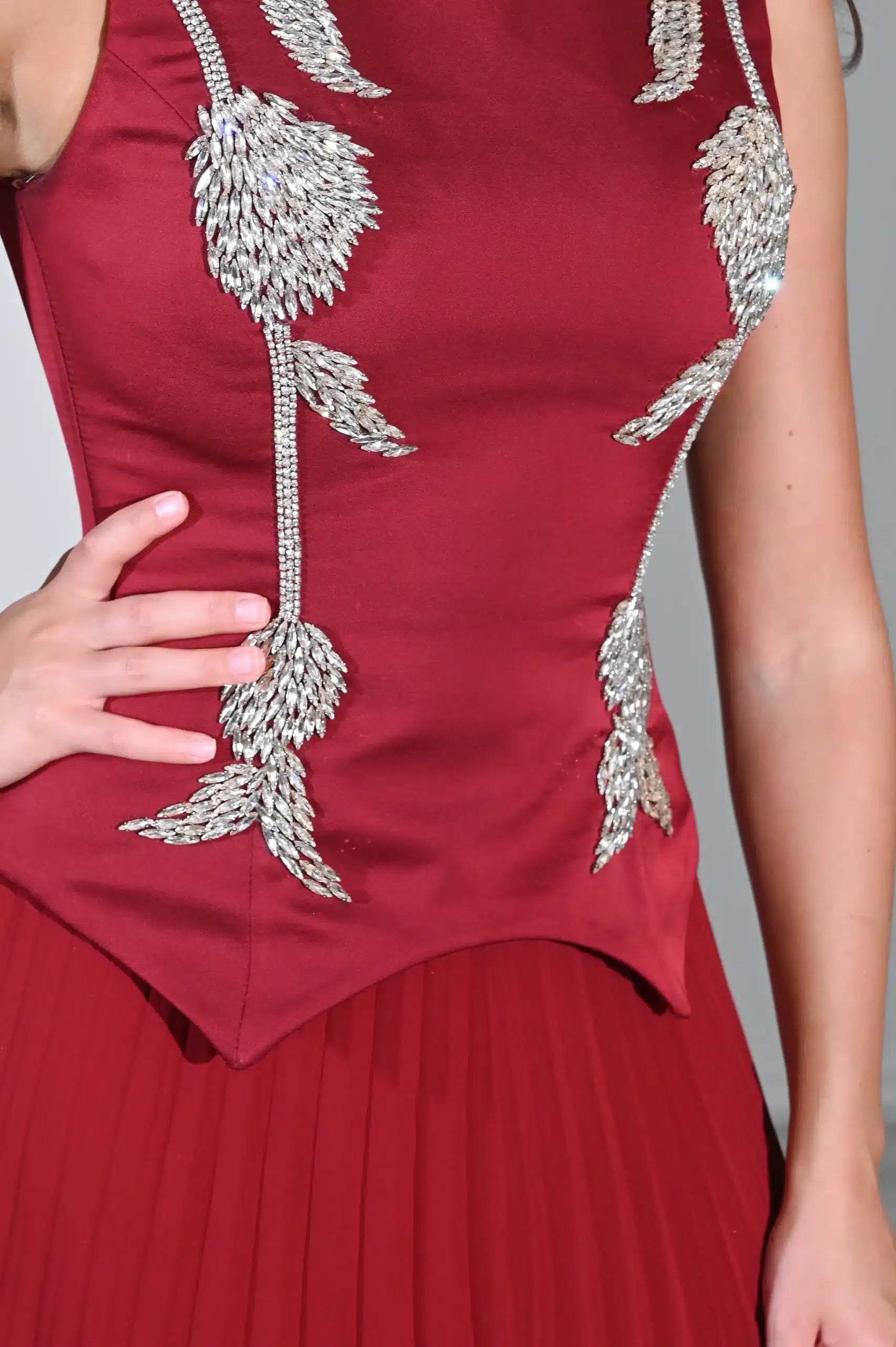 Crystal Detail Plisse Chiffon Dress