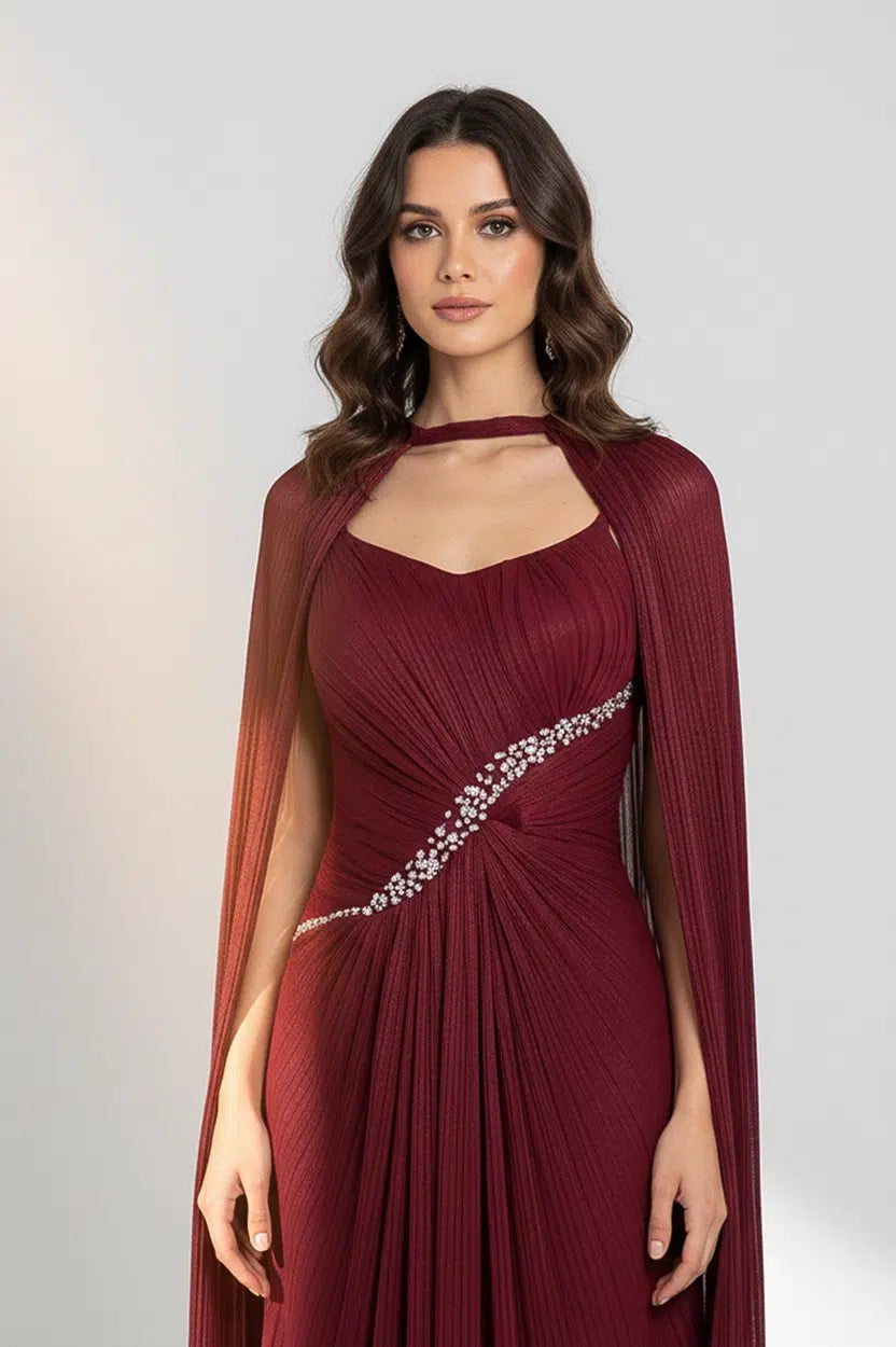 Crystal Detail Plisse Organza Dress