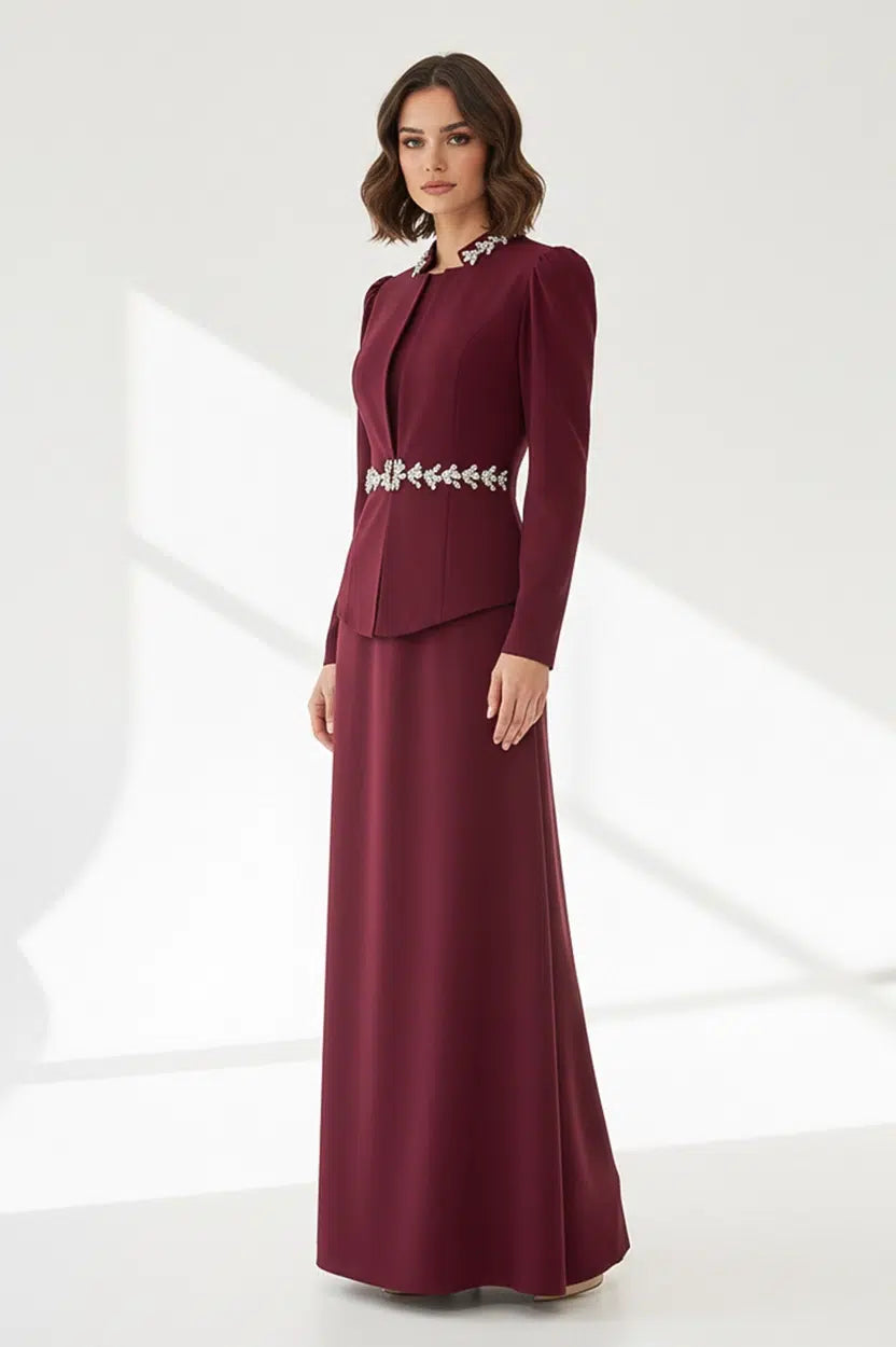 Crystal Details 2PCS Set Crepe Dress