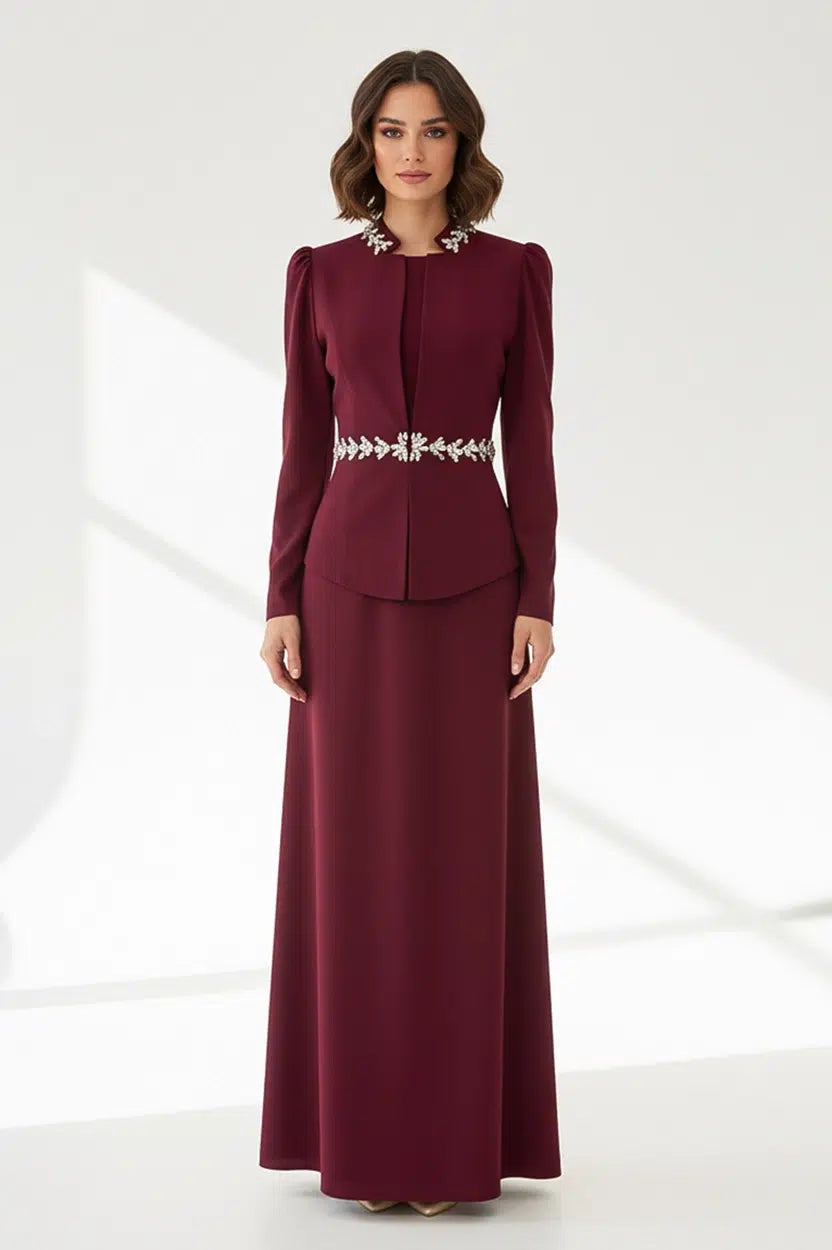 Crystal Details 2PCS Set Crepe Dress