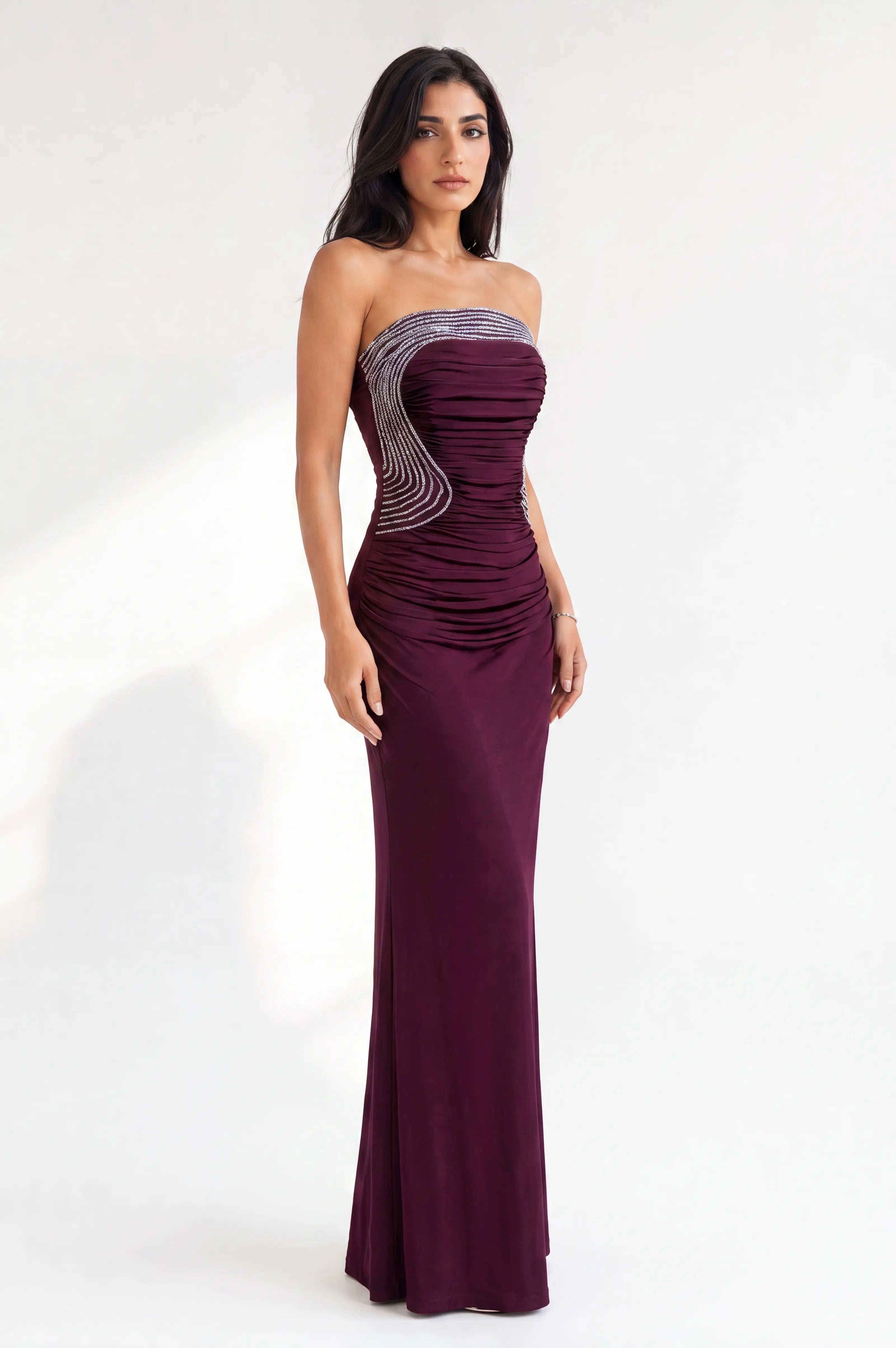 Crystal Along Bust Jersey Dress