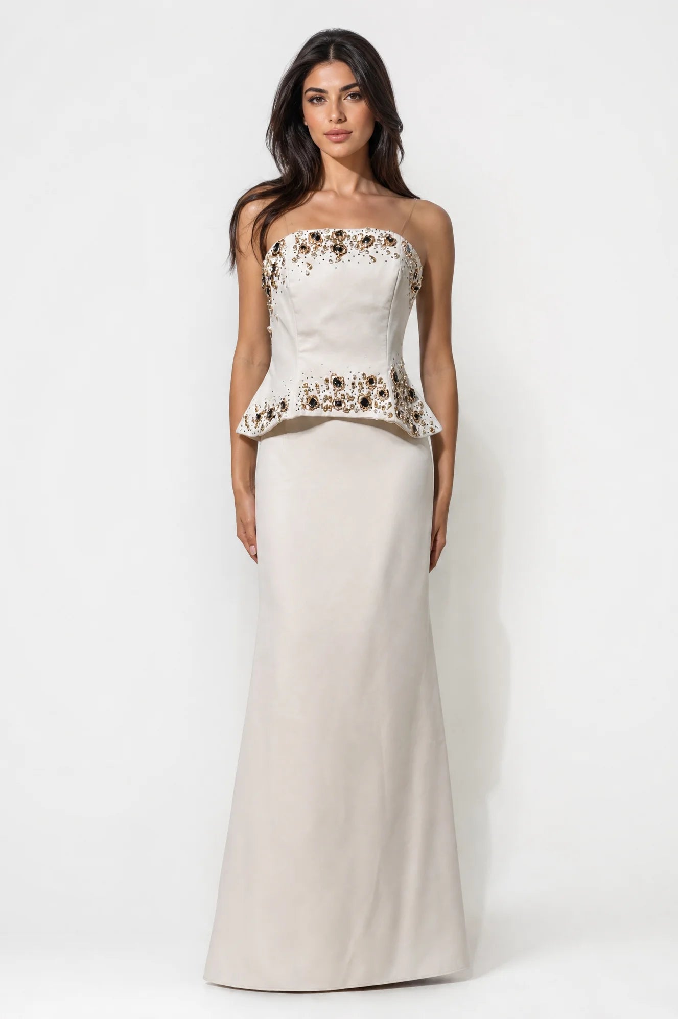 Crystal Embellished Corset Crepe Dress