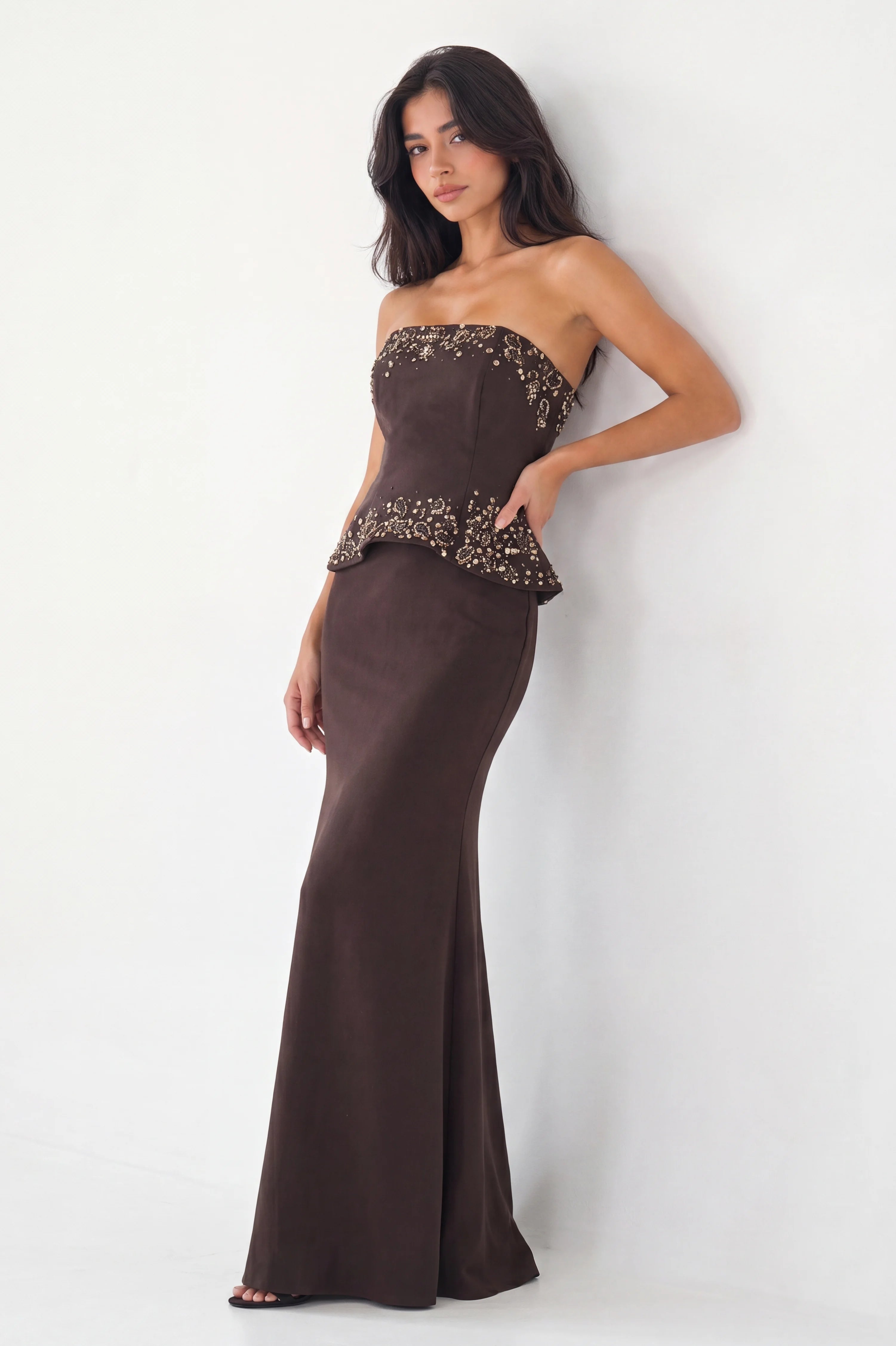 Crystal Embellished Corset Crepe Dress