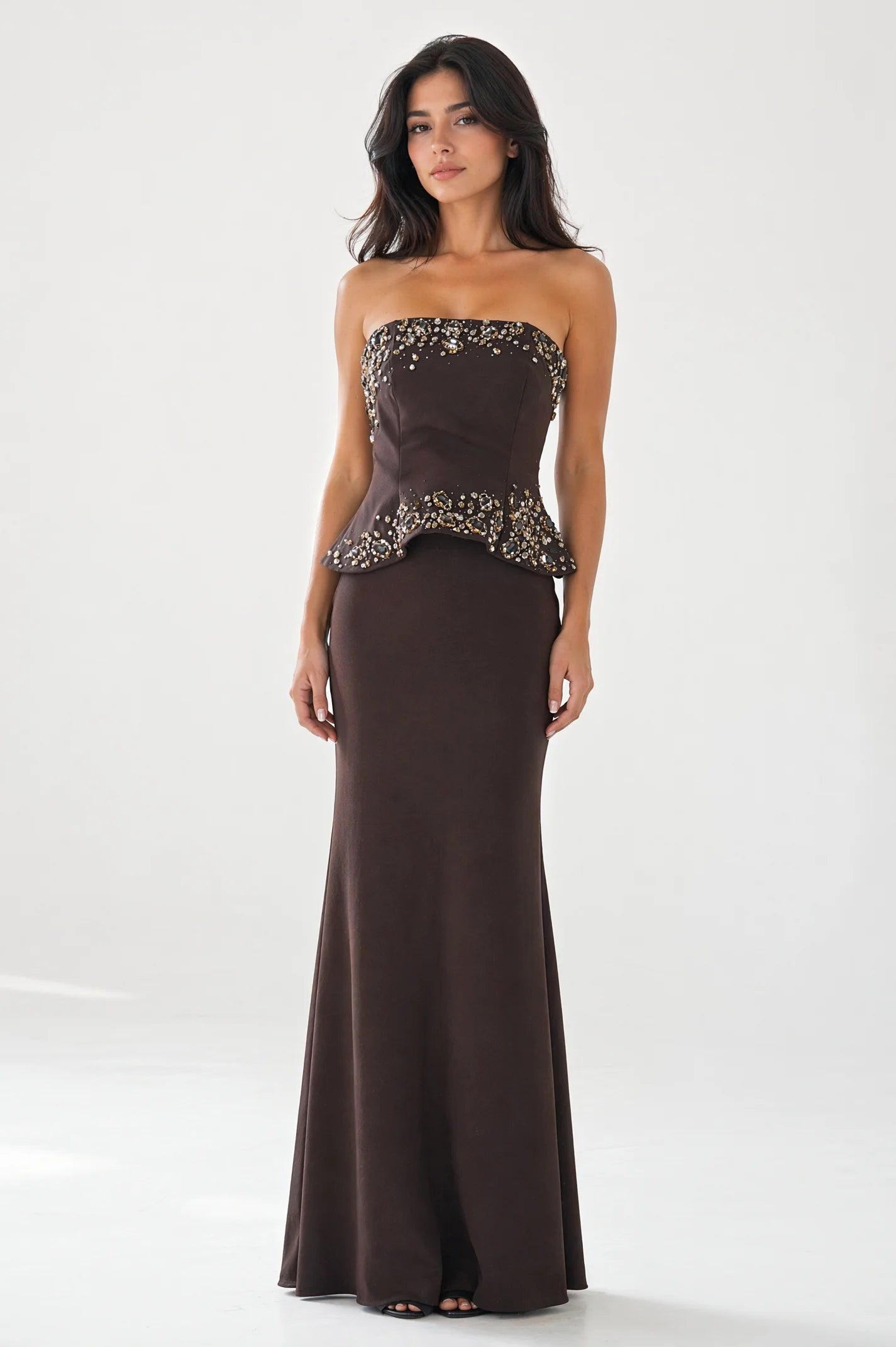 Crystal Embellished Corset Crepe Dress