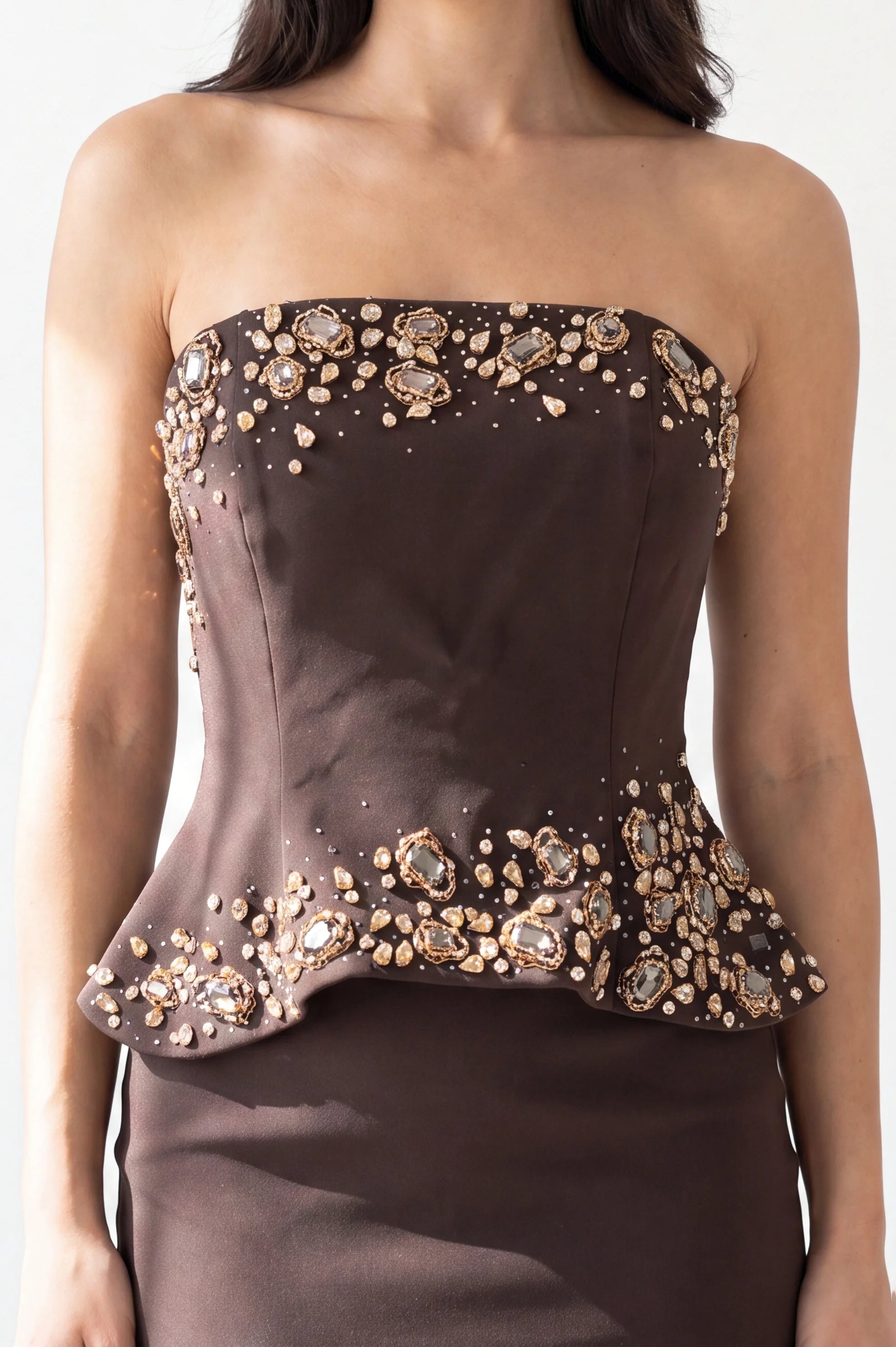 Crystal Embellished Corset Crepe Dress