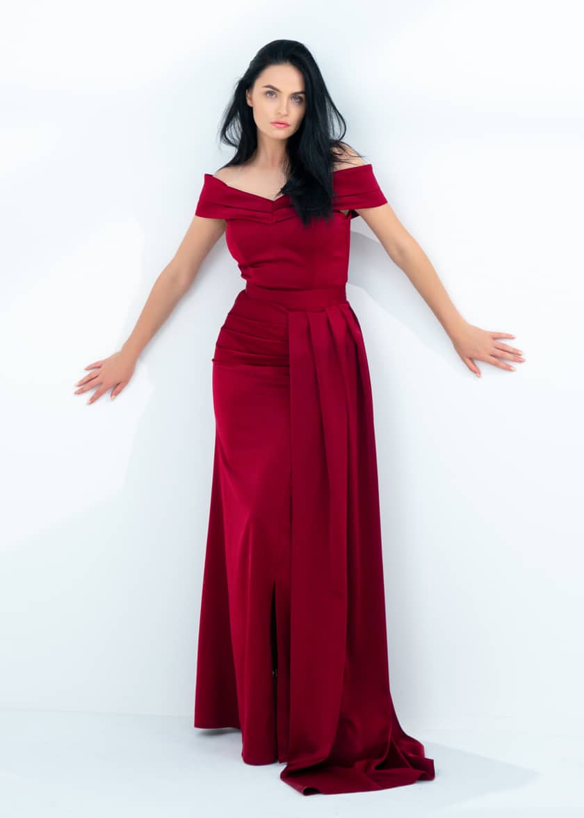 Off Shoulder Draped Satin Dress