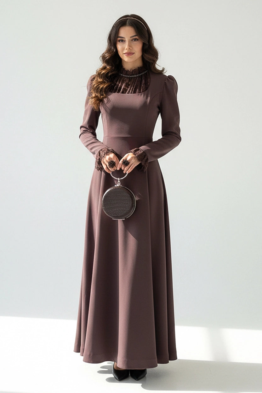 Dantel Collar Vintage Crepe Dress