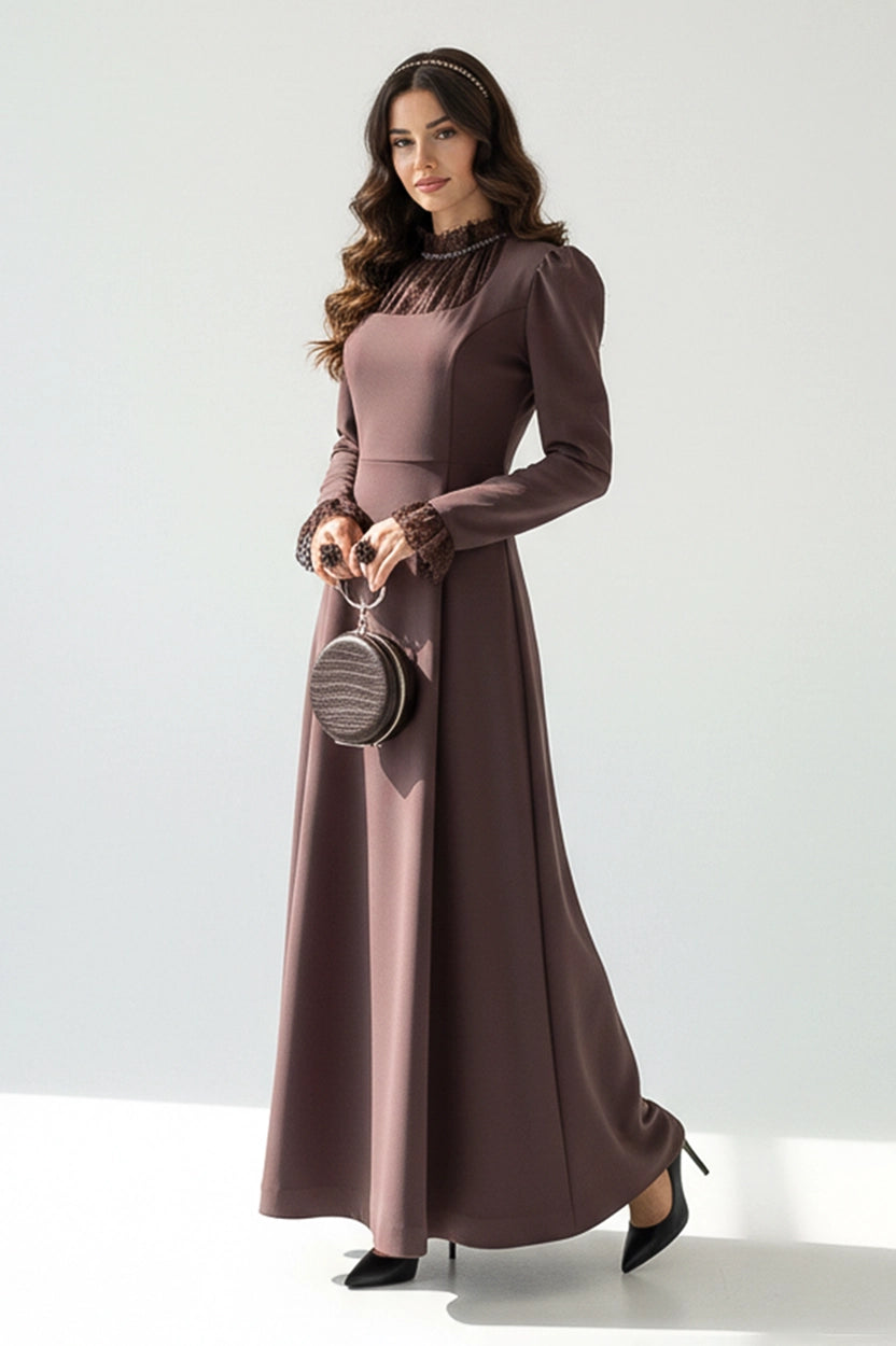 Dantel Collar Vintage Crepe Dress
