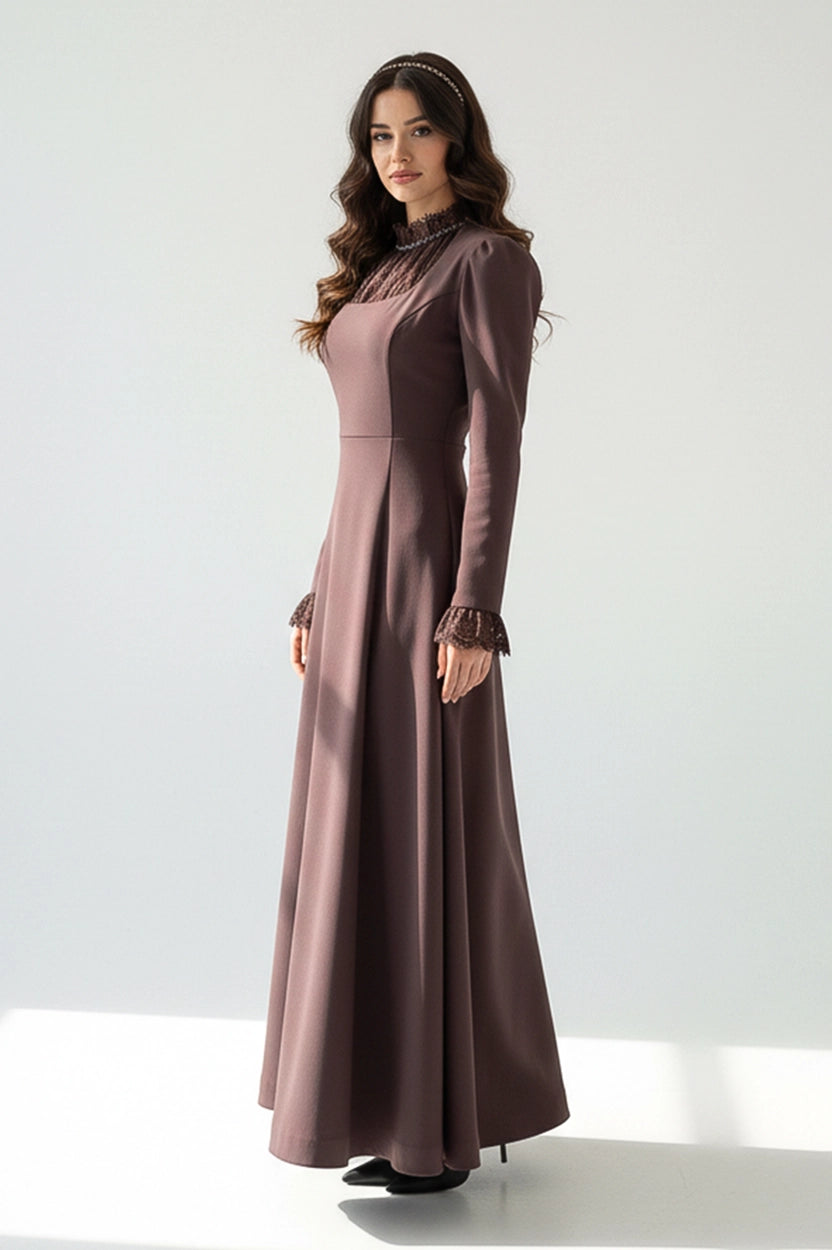 Dantel Collar Vintage Crepe Dress