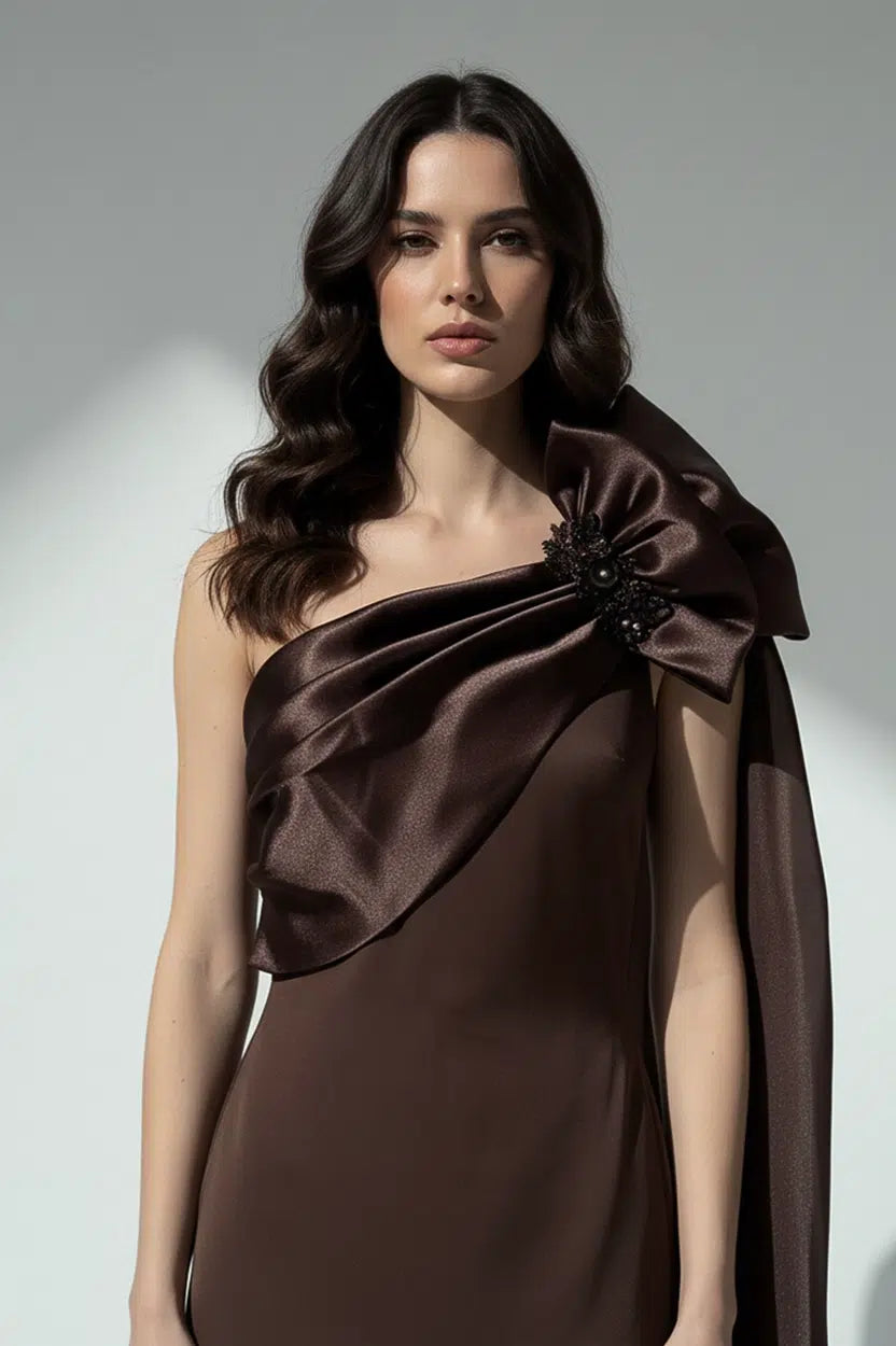 Detailed Fyonka One Shoulder Crepe Dress