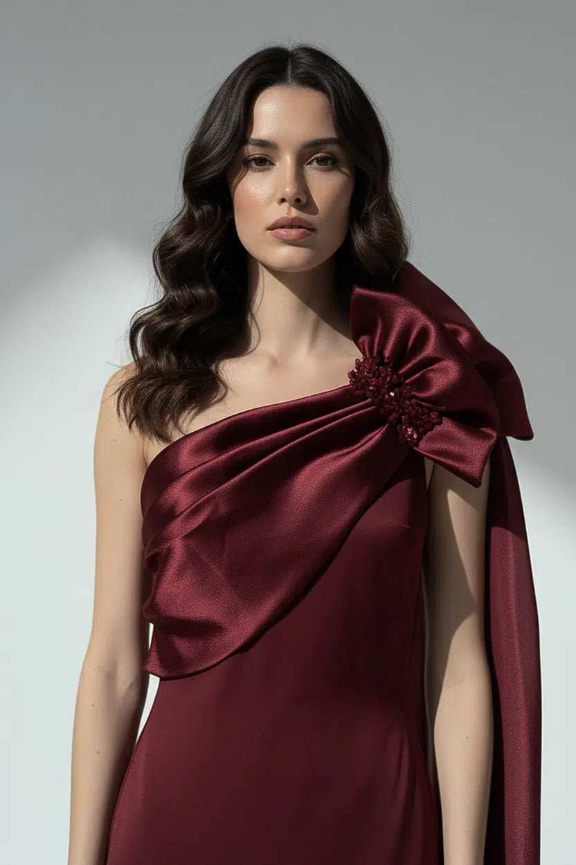 Detailed Fyonka One Shoulder Crepe Dress