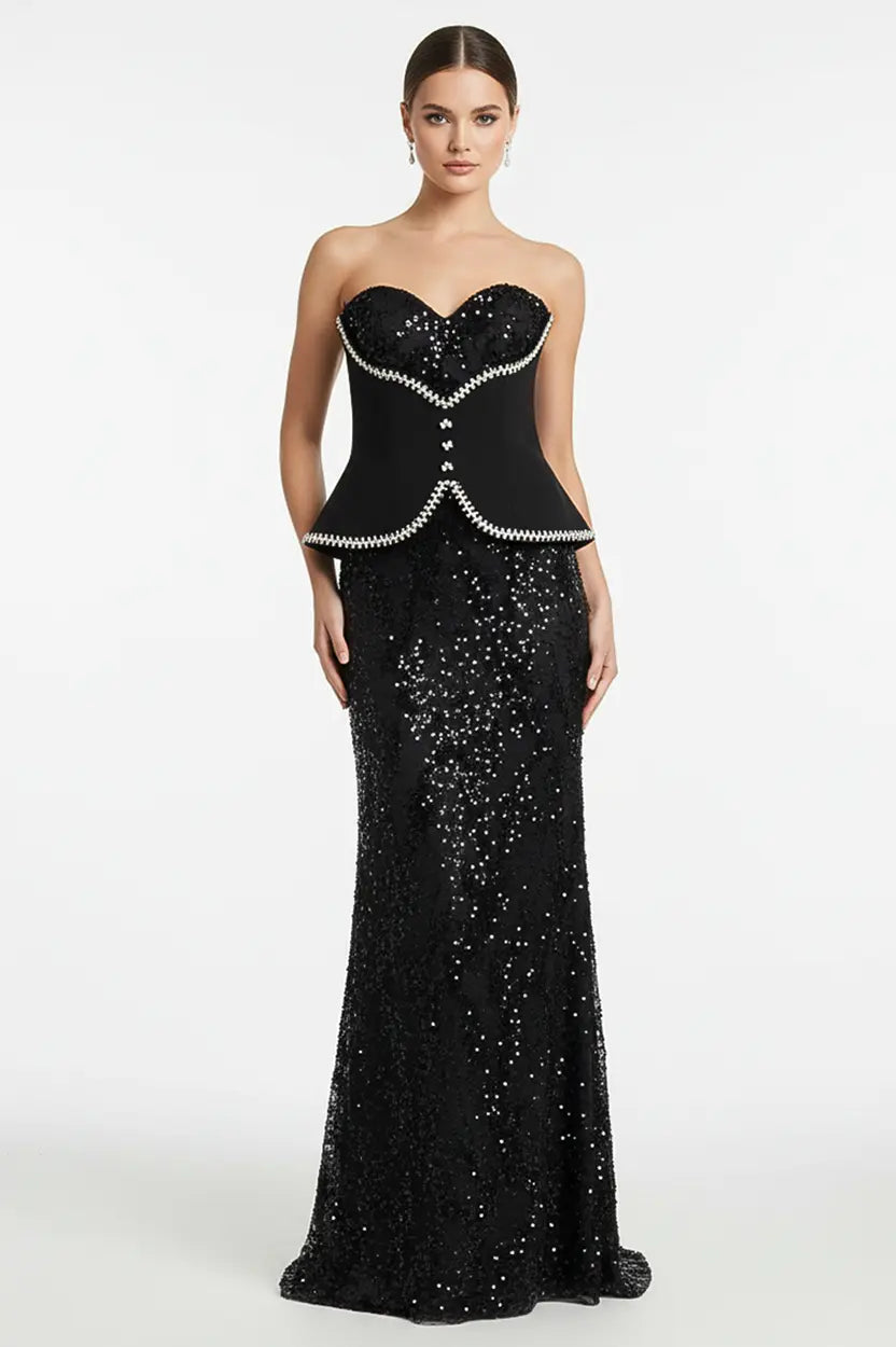 Detailed Corset Sequin 2 PCS Dantel Dress