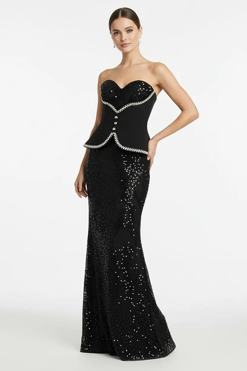 Detailed Corset Sequin 2 PCS Dantel Dress