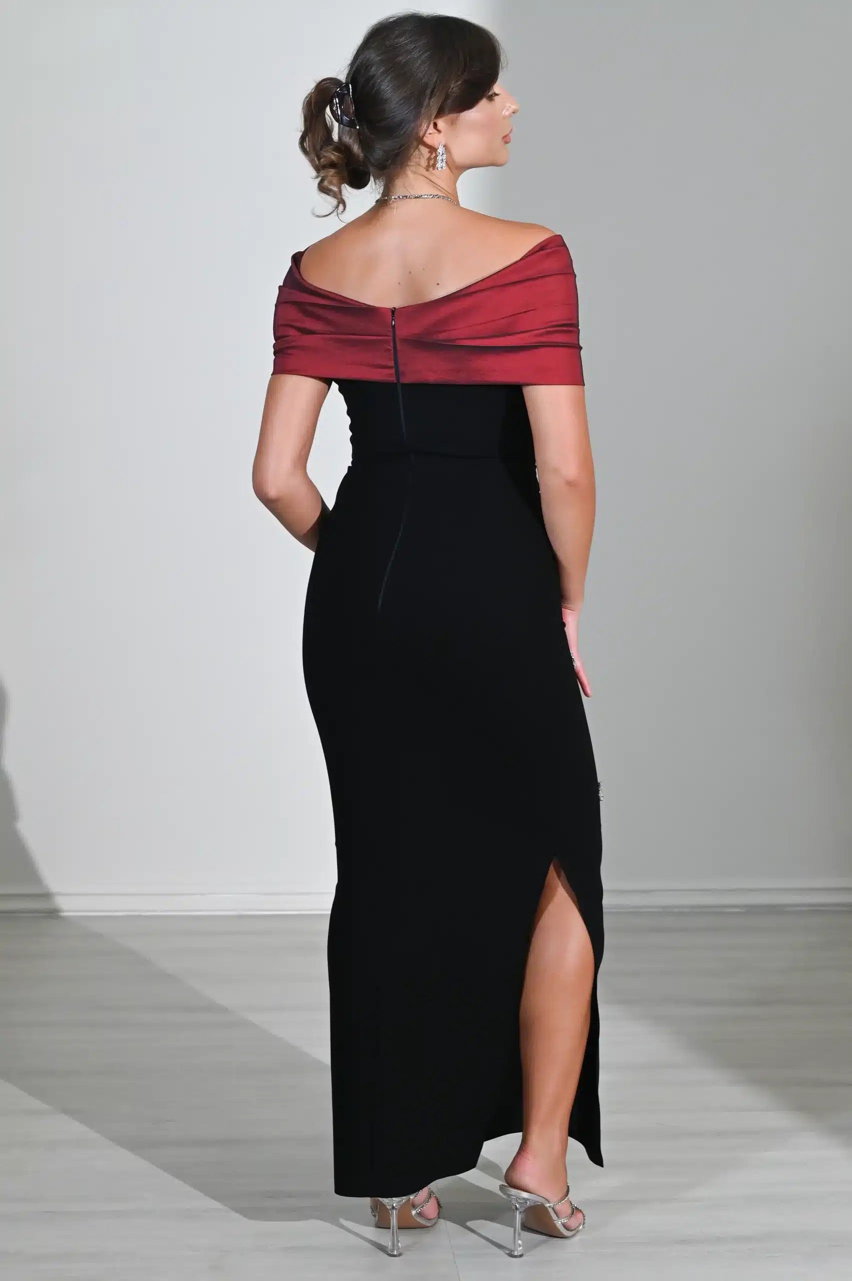 Draped Cross Bust Beaded Crepe Dress