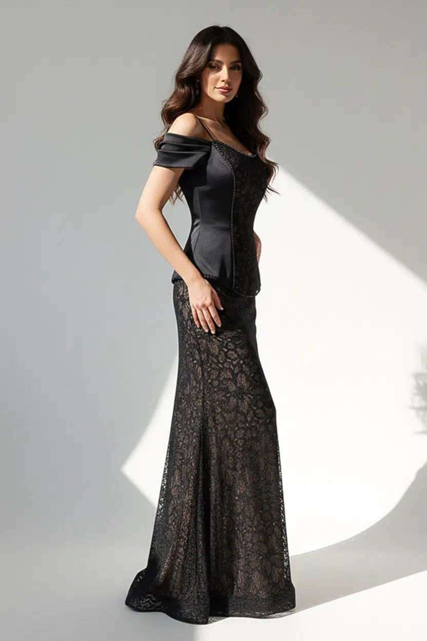 Draped Off Dress Shoulder Dantel Dress