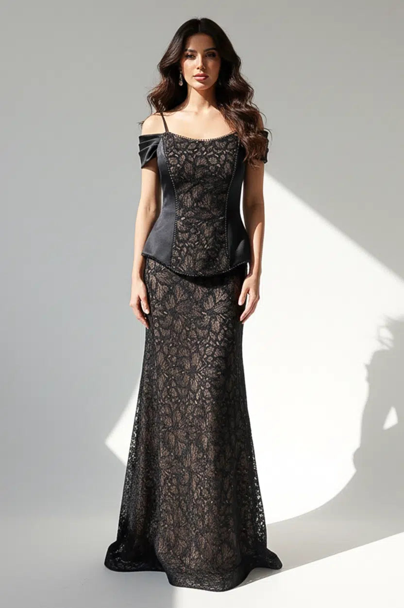 Draped Off Dress Shoulder Dantel Dress