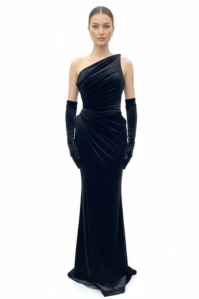 Draped Waist Velvet Dress