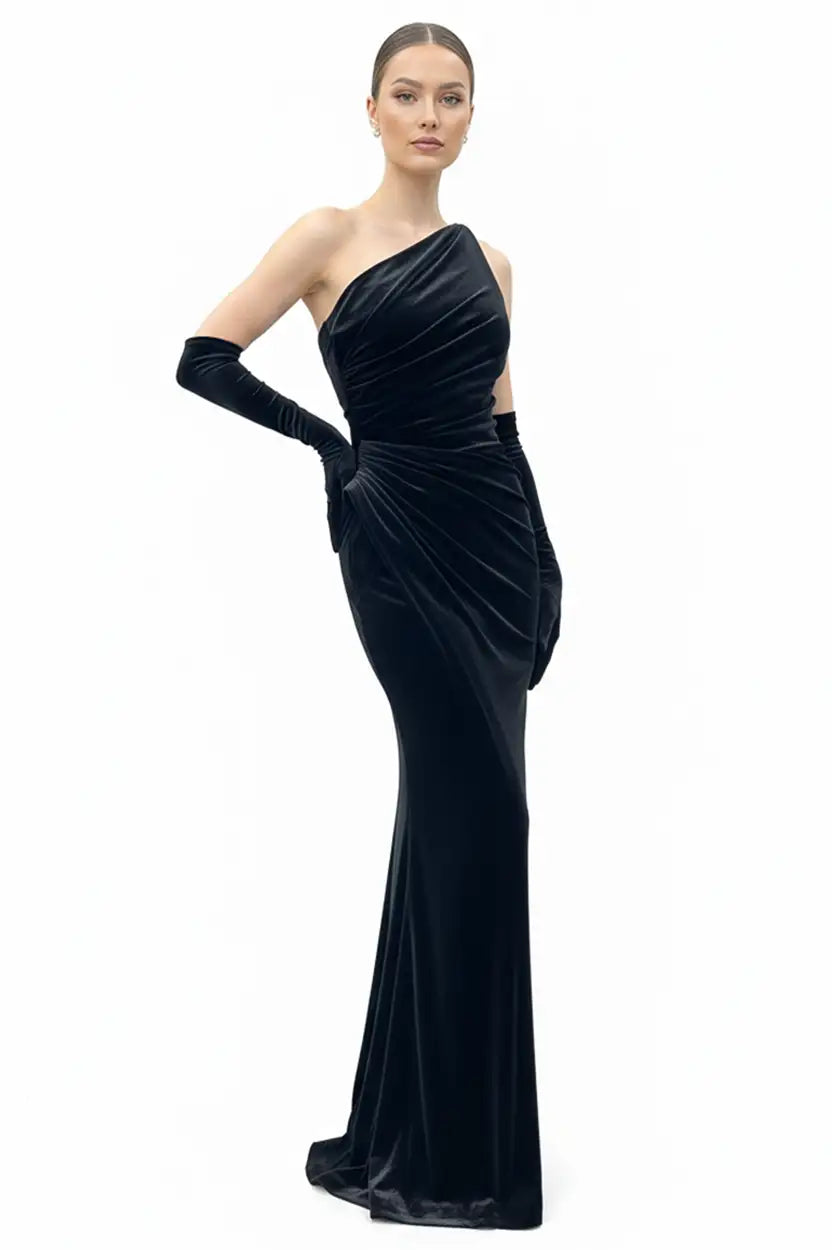 Draped Waist Velvet Dress