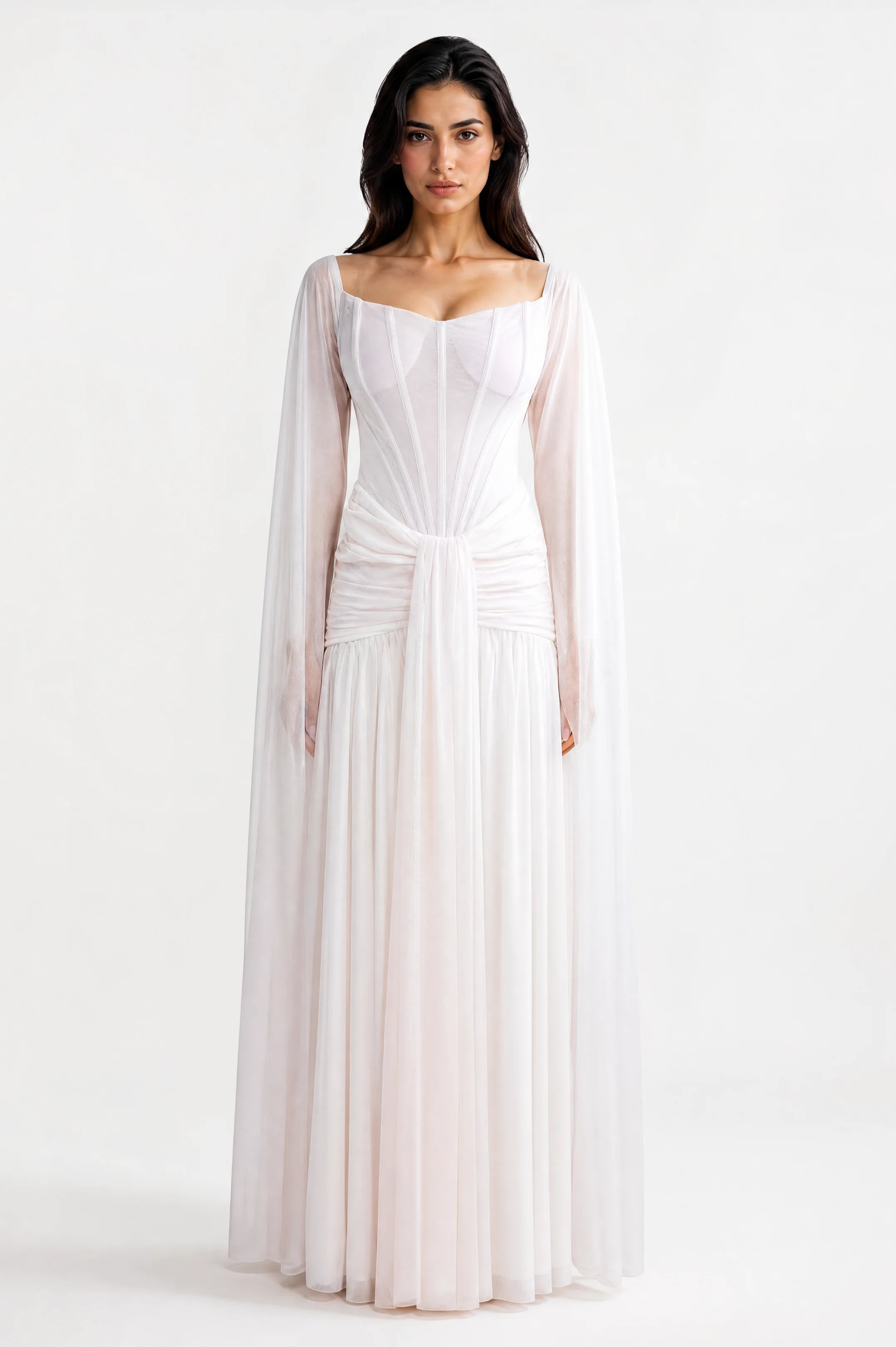 Draped Hipline Corset Off Shoulder Tulle Dress