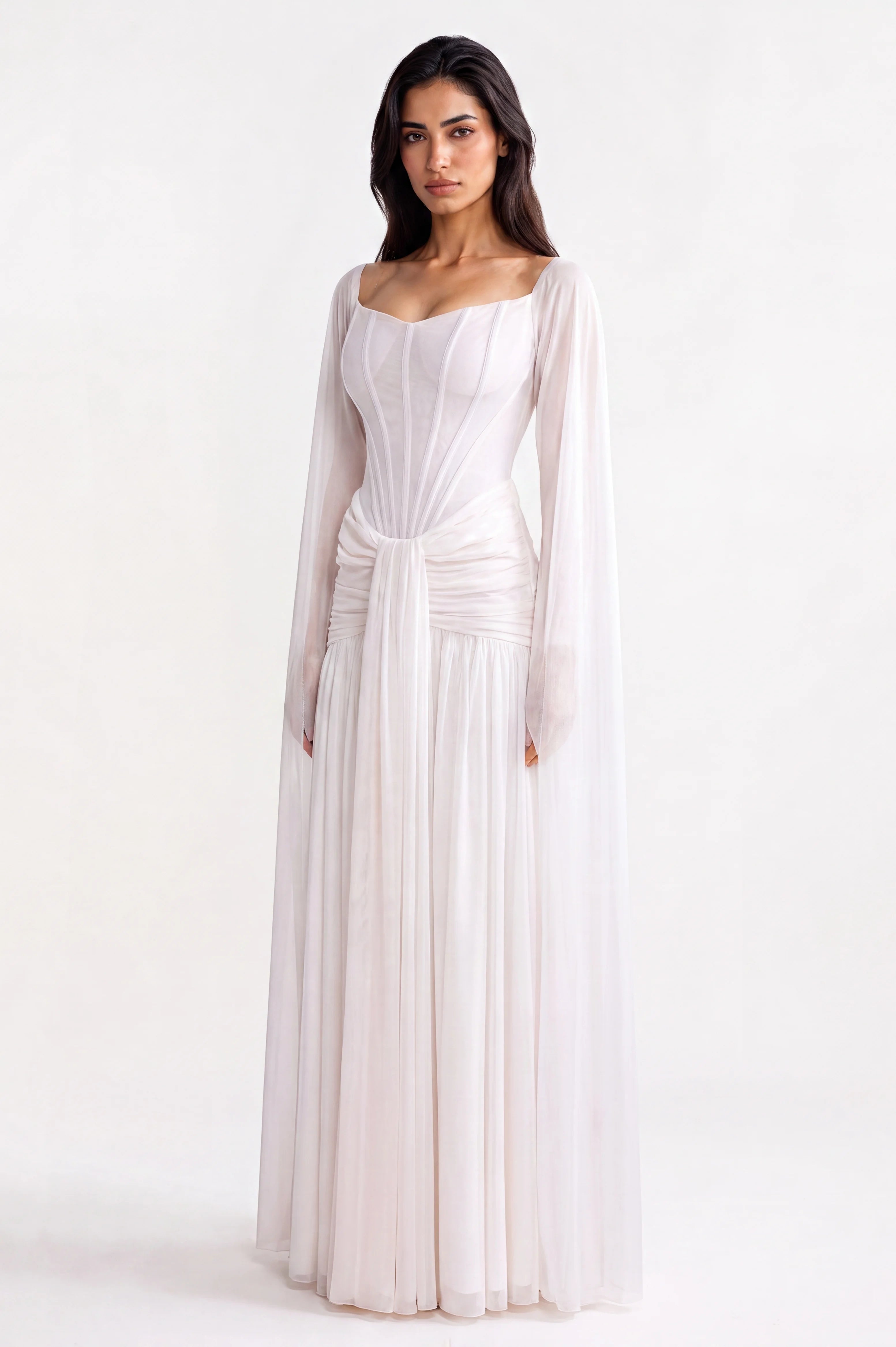 Draped Hipline Corset Off Shoulder Tulle Dress