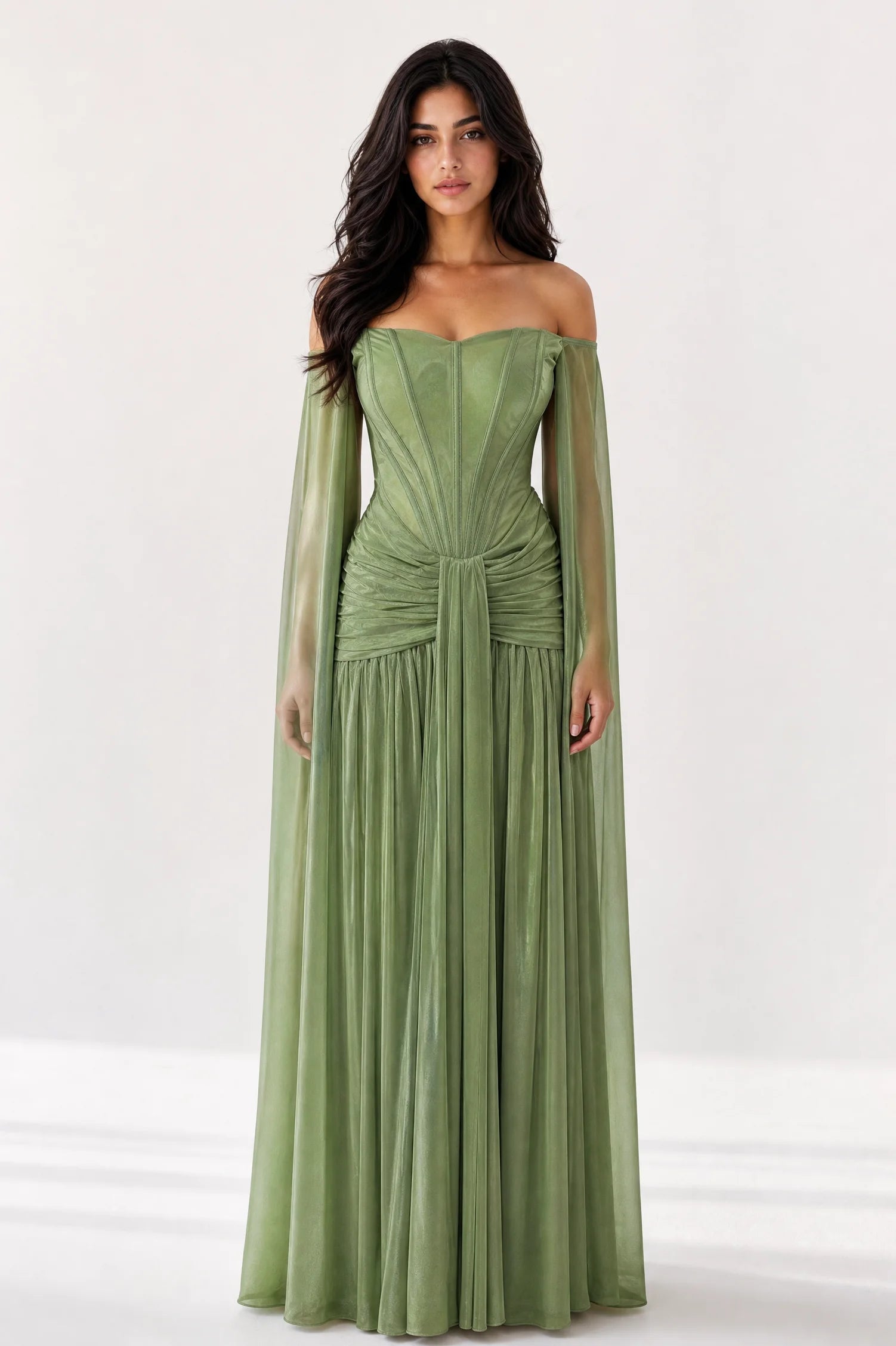 Draped Hipline Corset Off Shoulder Tulle Dress
