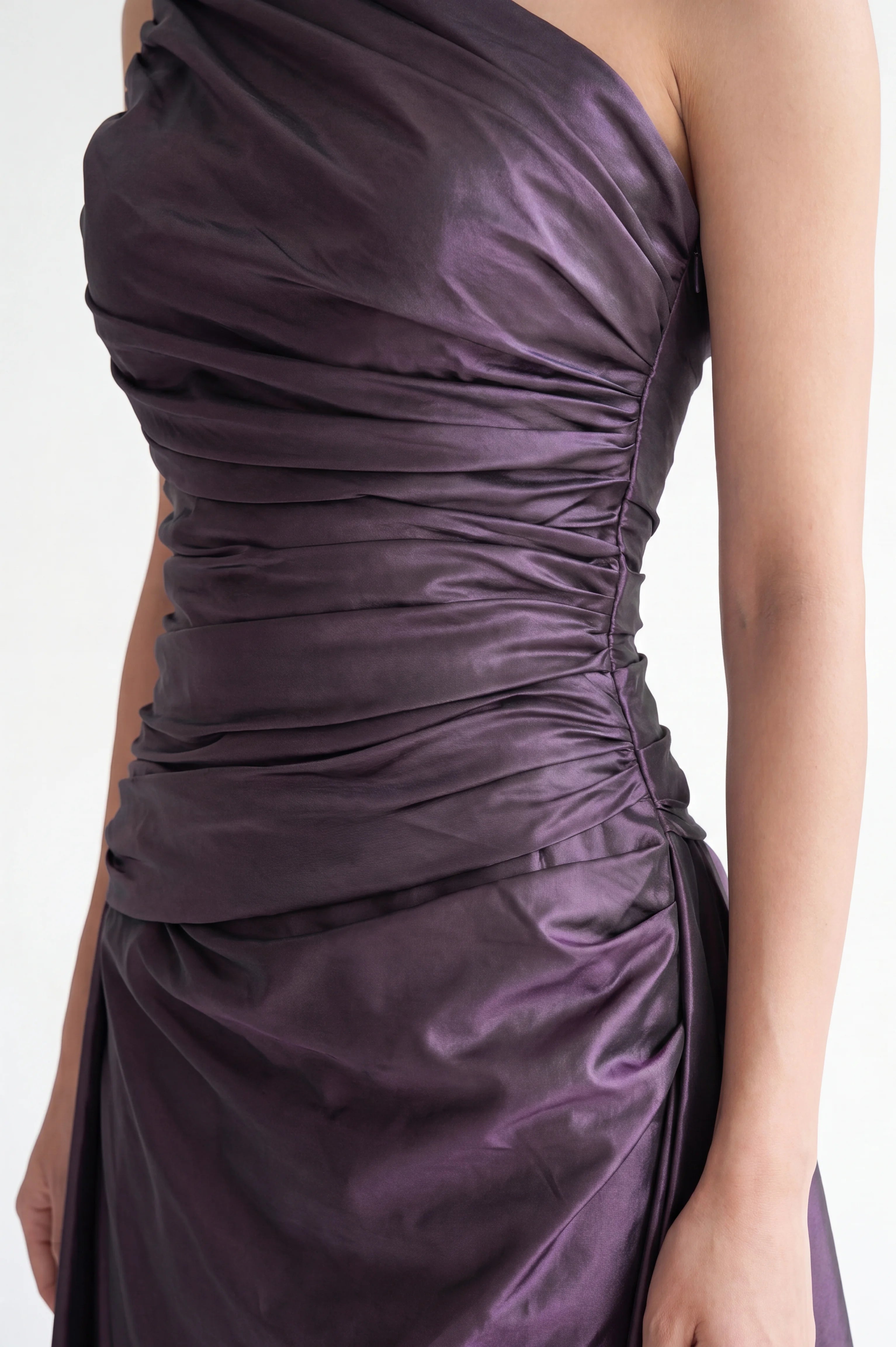 Draped One Shoulder Taffeta Dress
