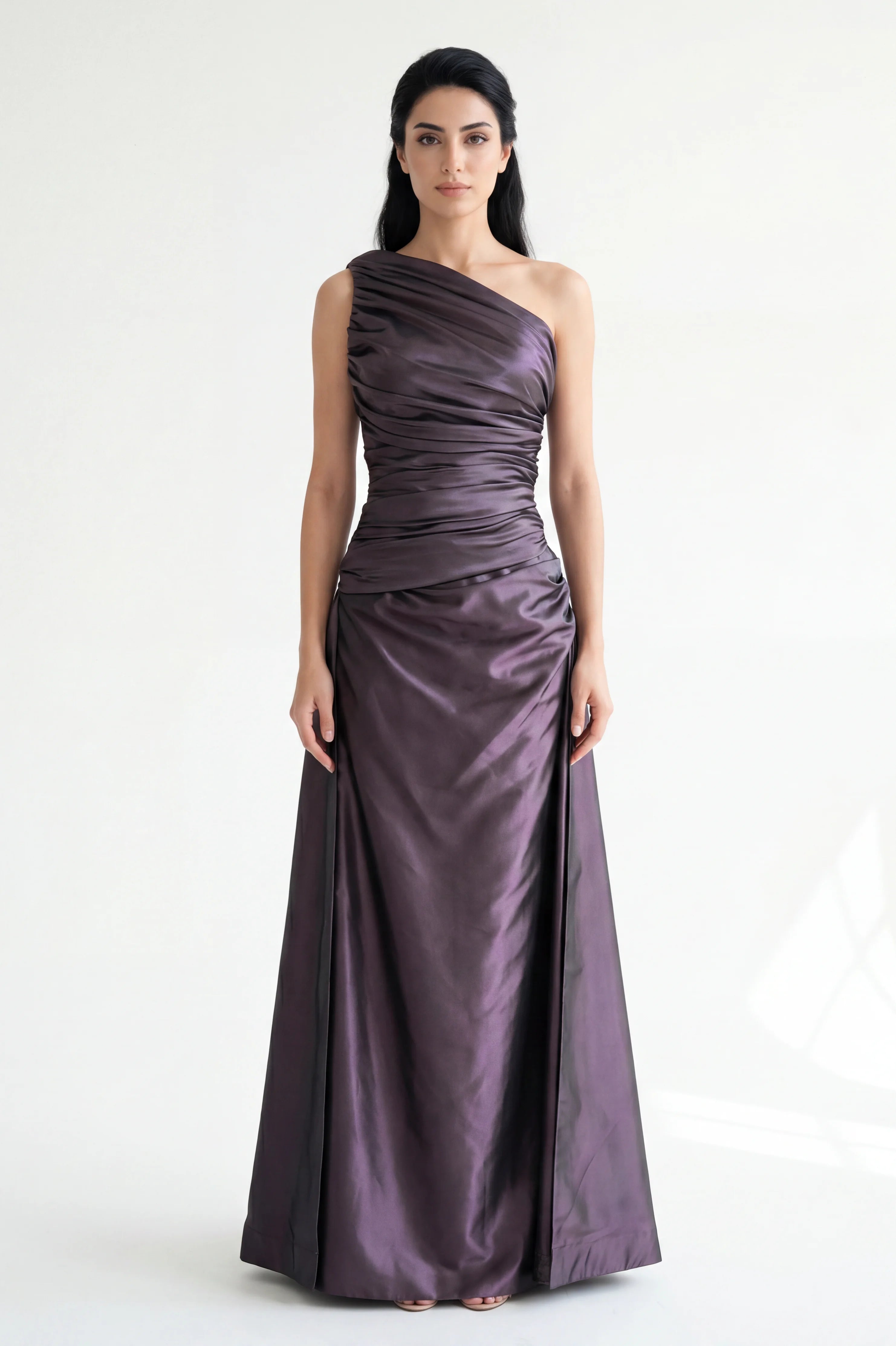 Draped One Shoulder Taffeta Dress