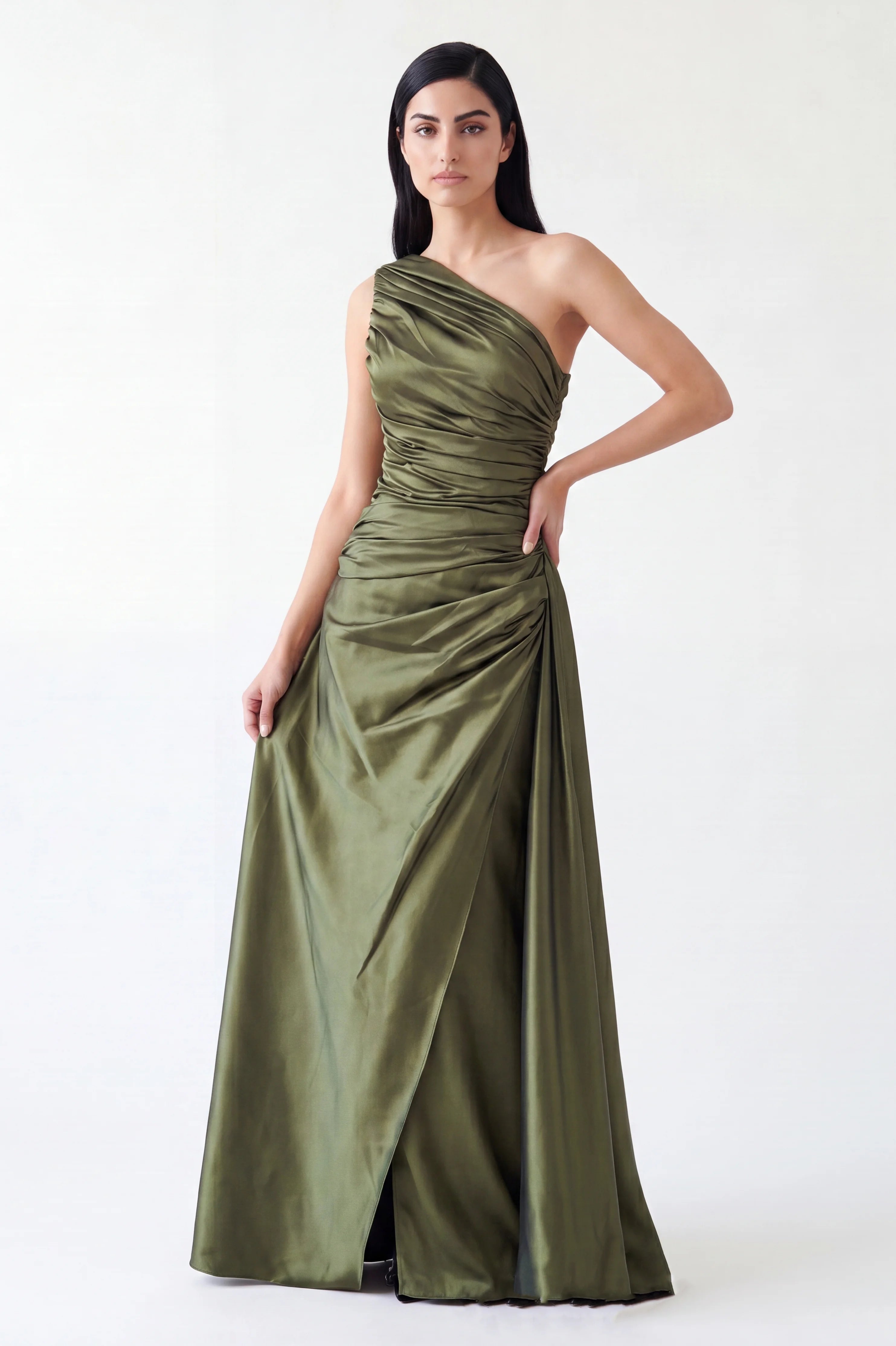 Draped One Shoulder Taffeta Dress