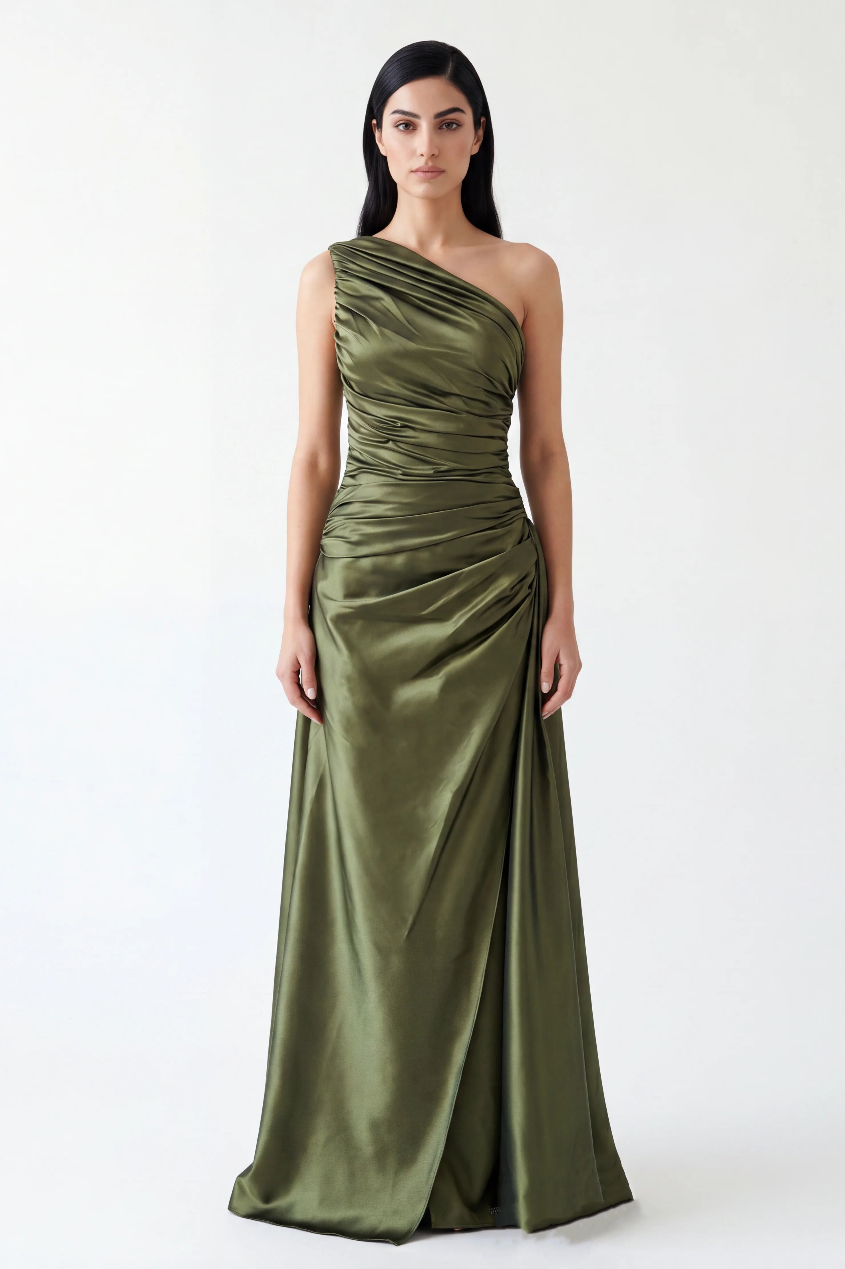 Draped One Shoulder Taffeta Dress