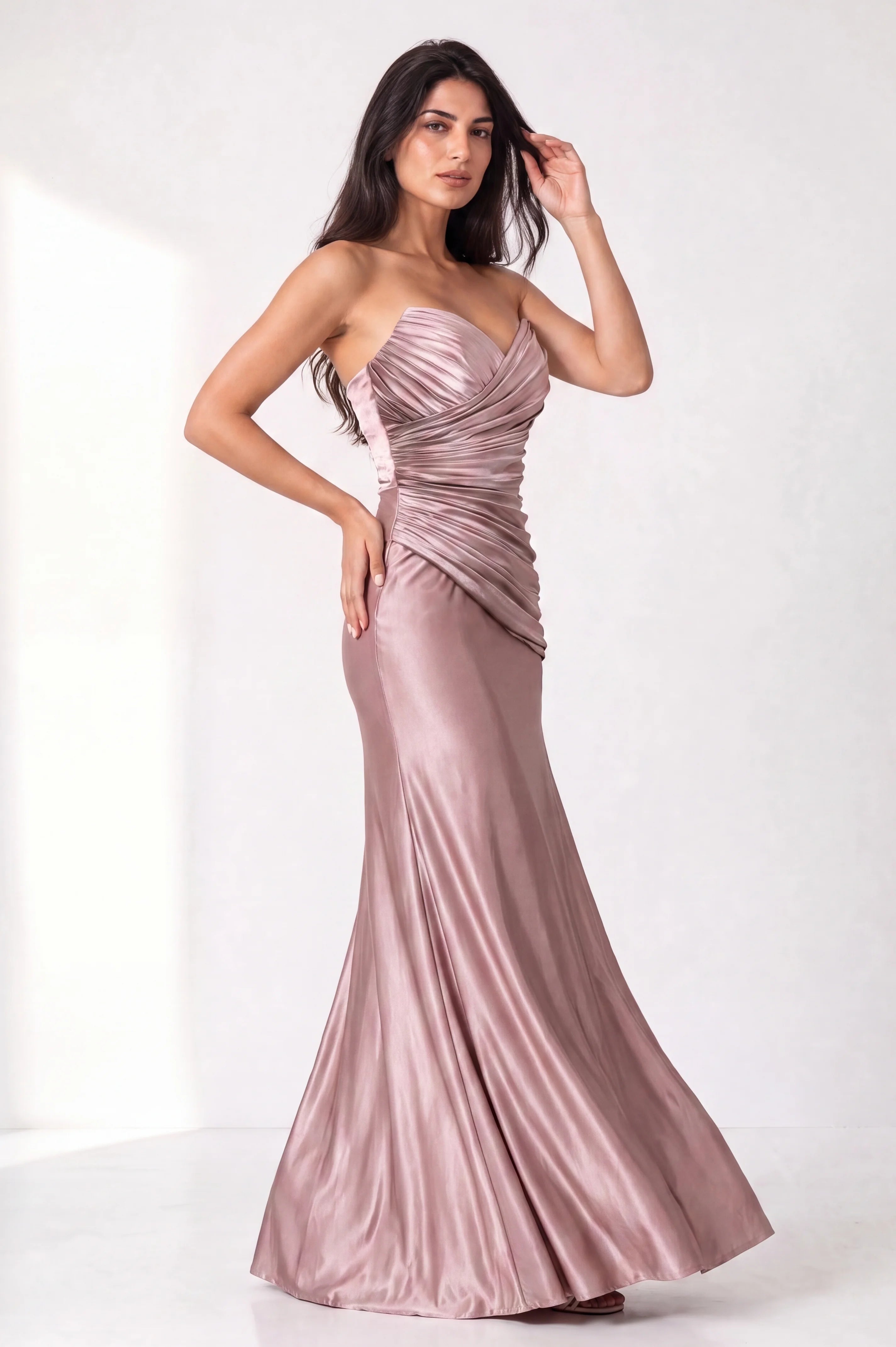 Draped Strapless Jersey Dress