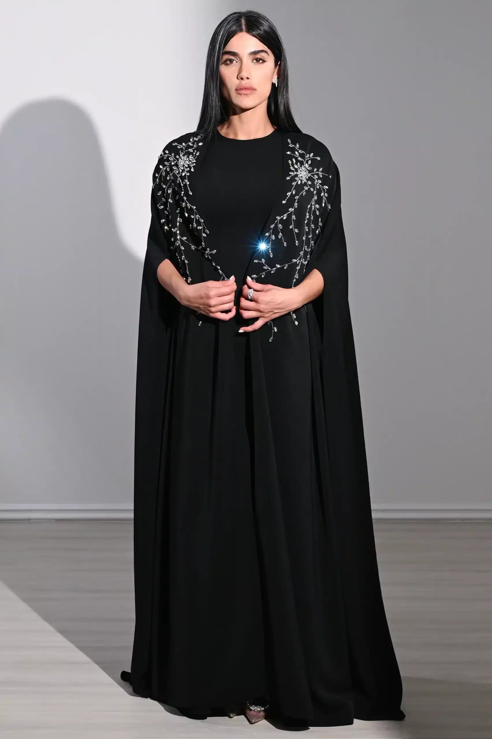 Embellished Cape 2 PCS Crepe Dress