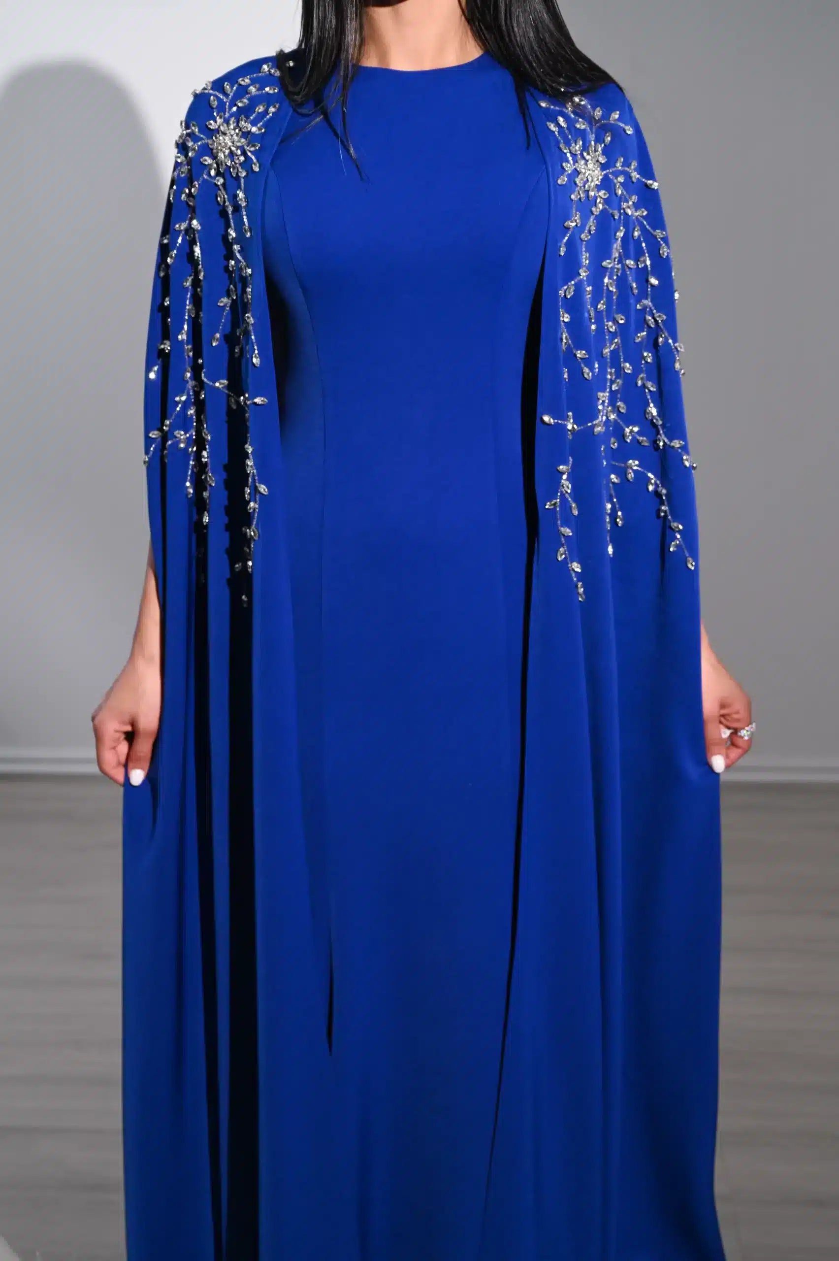 Embellished Cape 2 PCS Crepe Dress