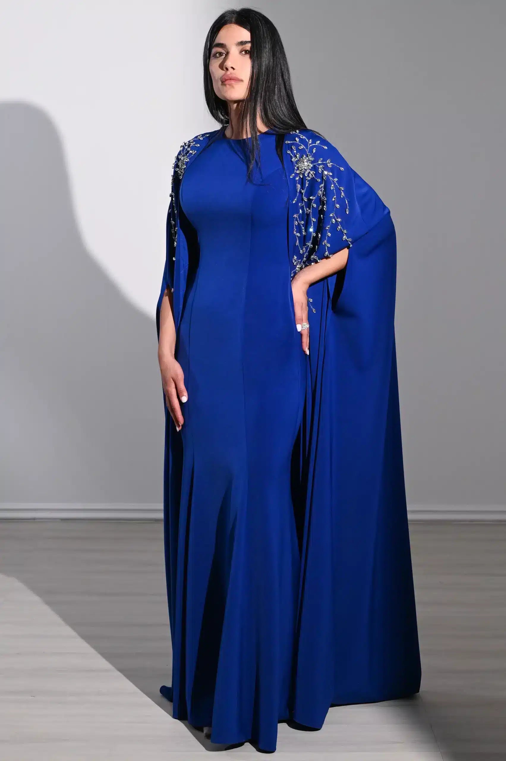 Embellished Cape 2 PCS Crepe Dress