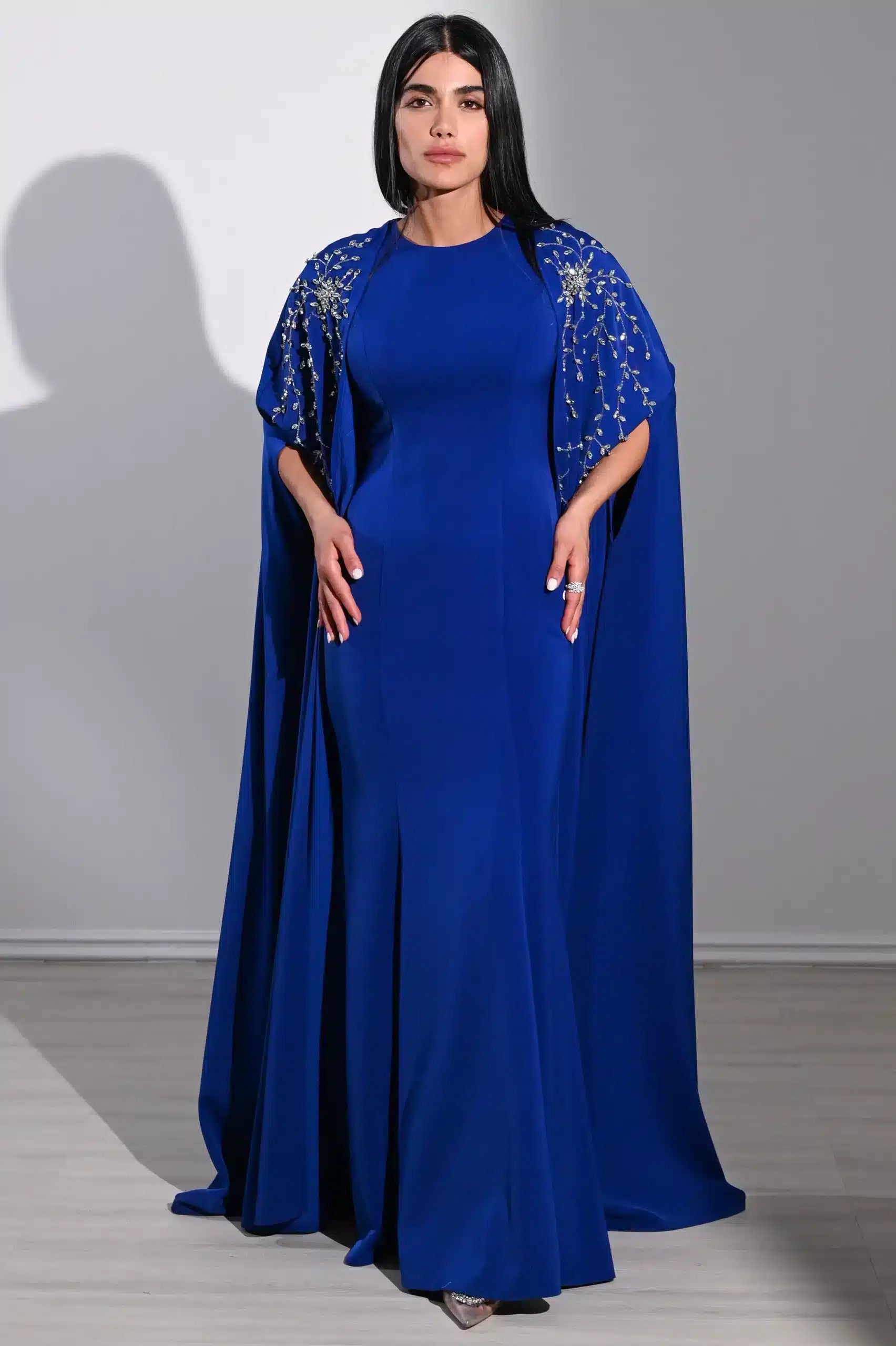 Embellished Cape 2 PCS Crepe Dress