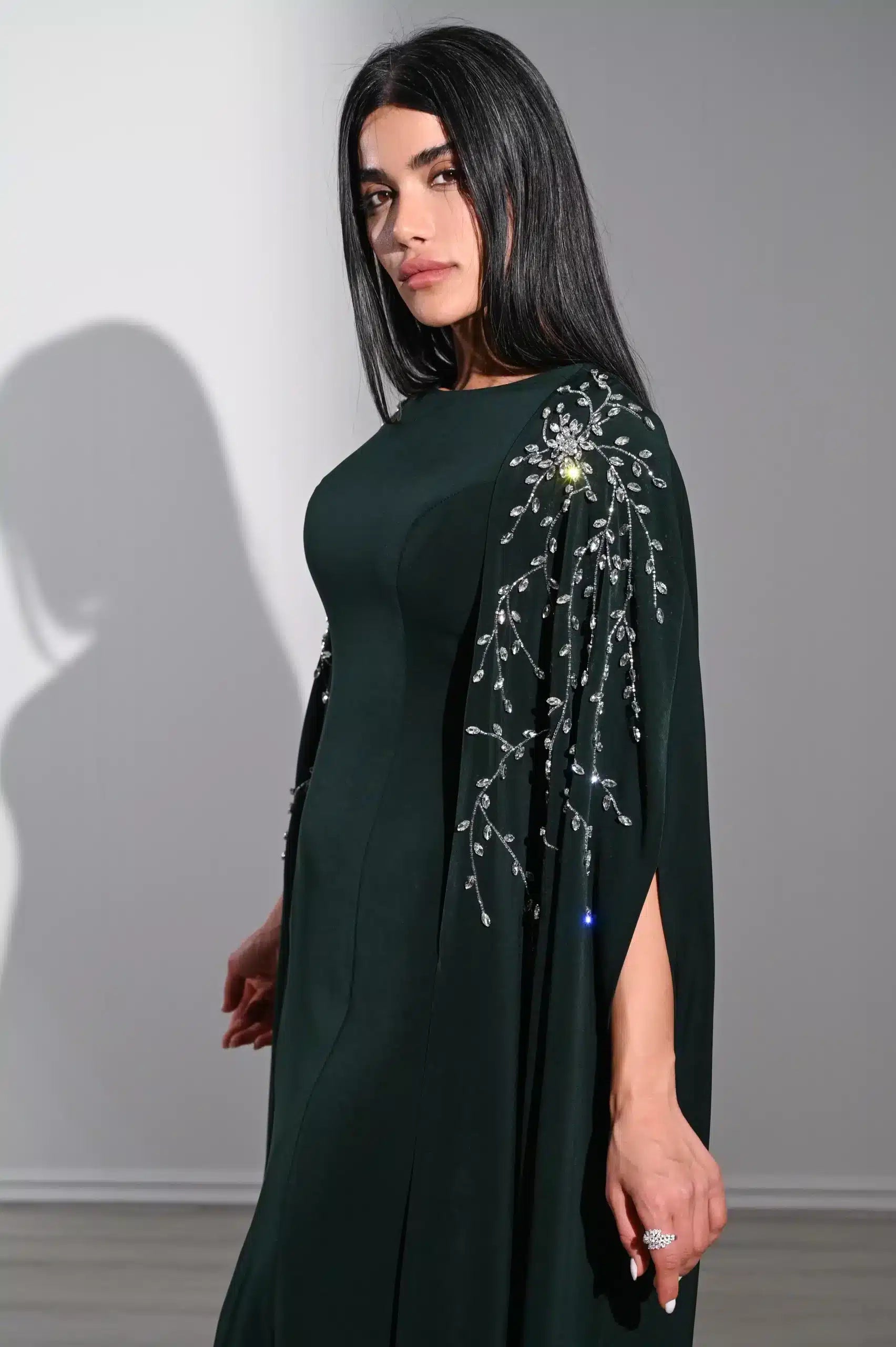 Embellished Cape 2 PCS Crepe Dress