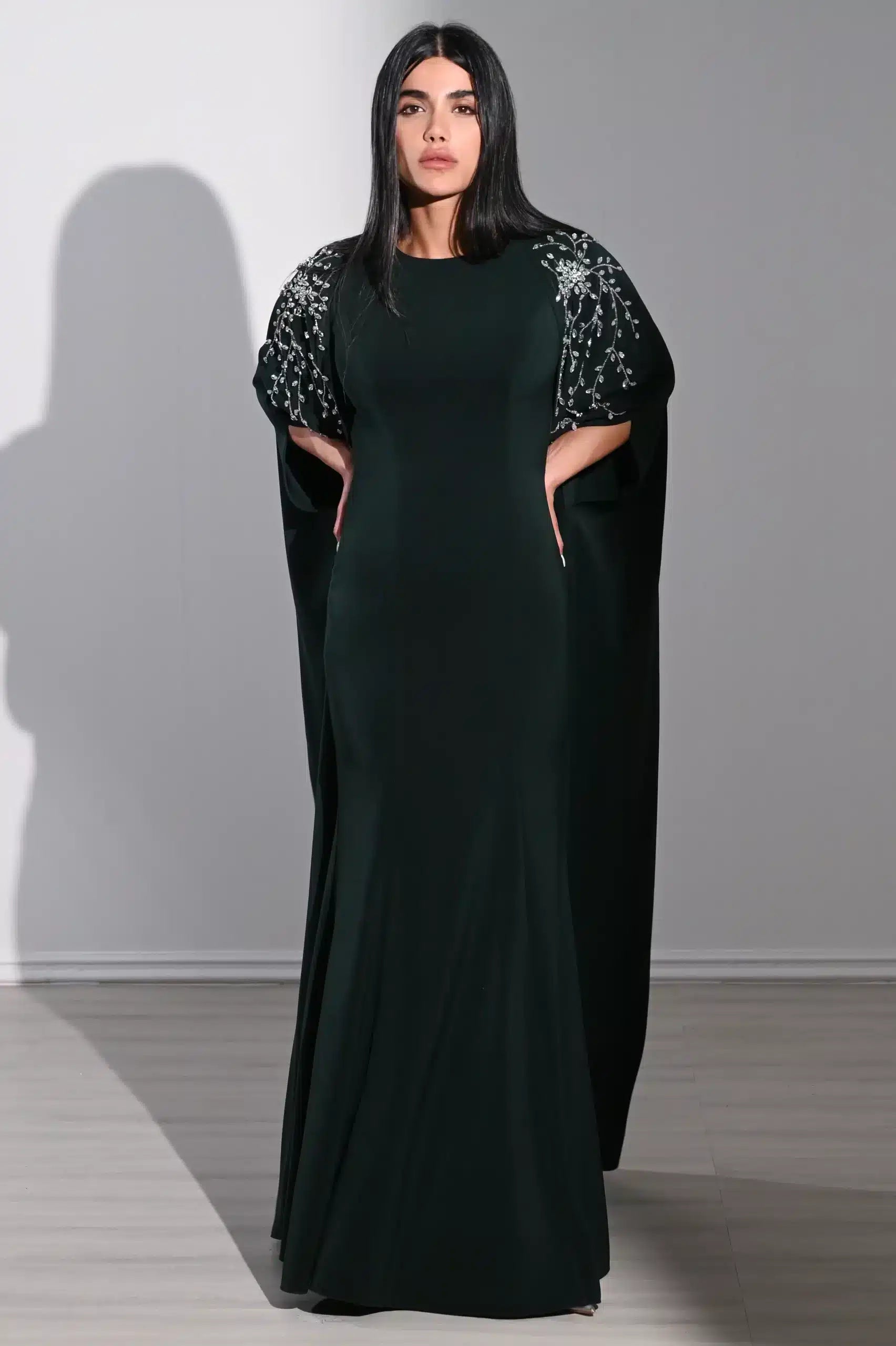 Embellished Cape 2 PCS Crepe Dress