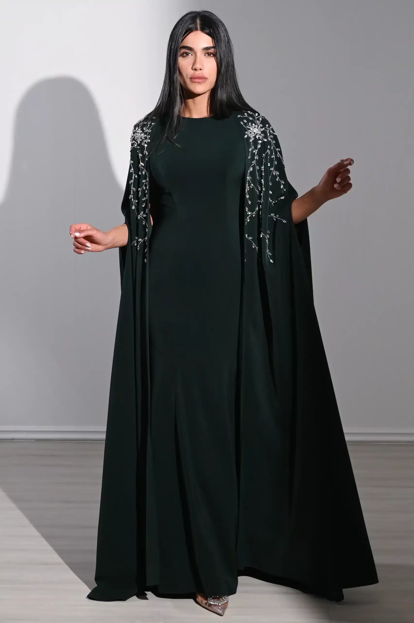 Embellished Cape 2 PCS Crepe Dress