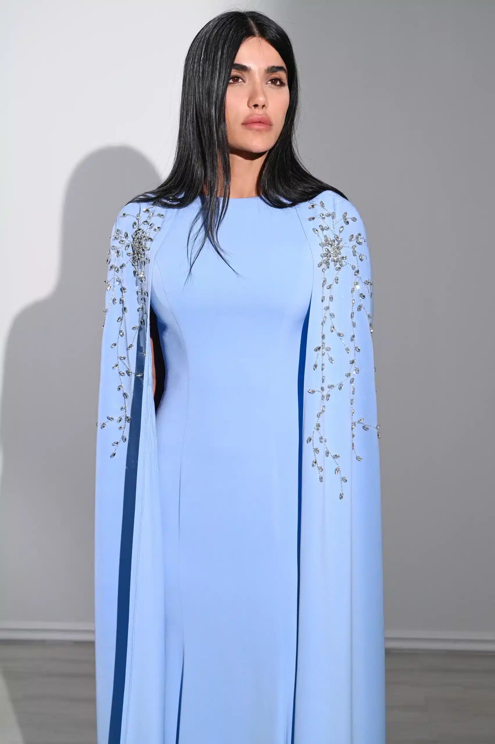 Embellished Cape 2 PCS Crepe Dress