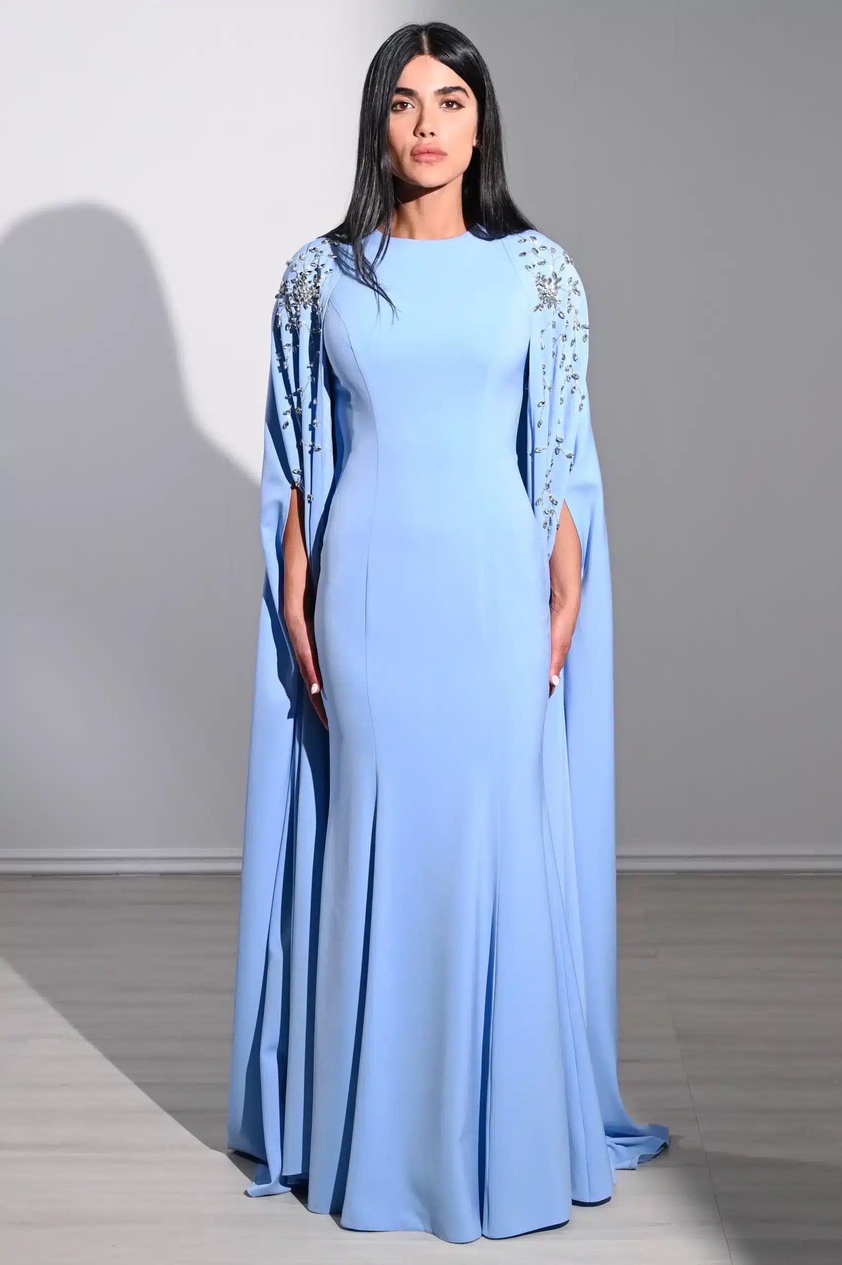 Embellished Cape 2 PCS Crepe Dress