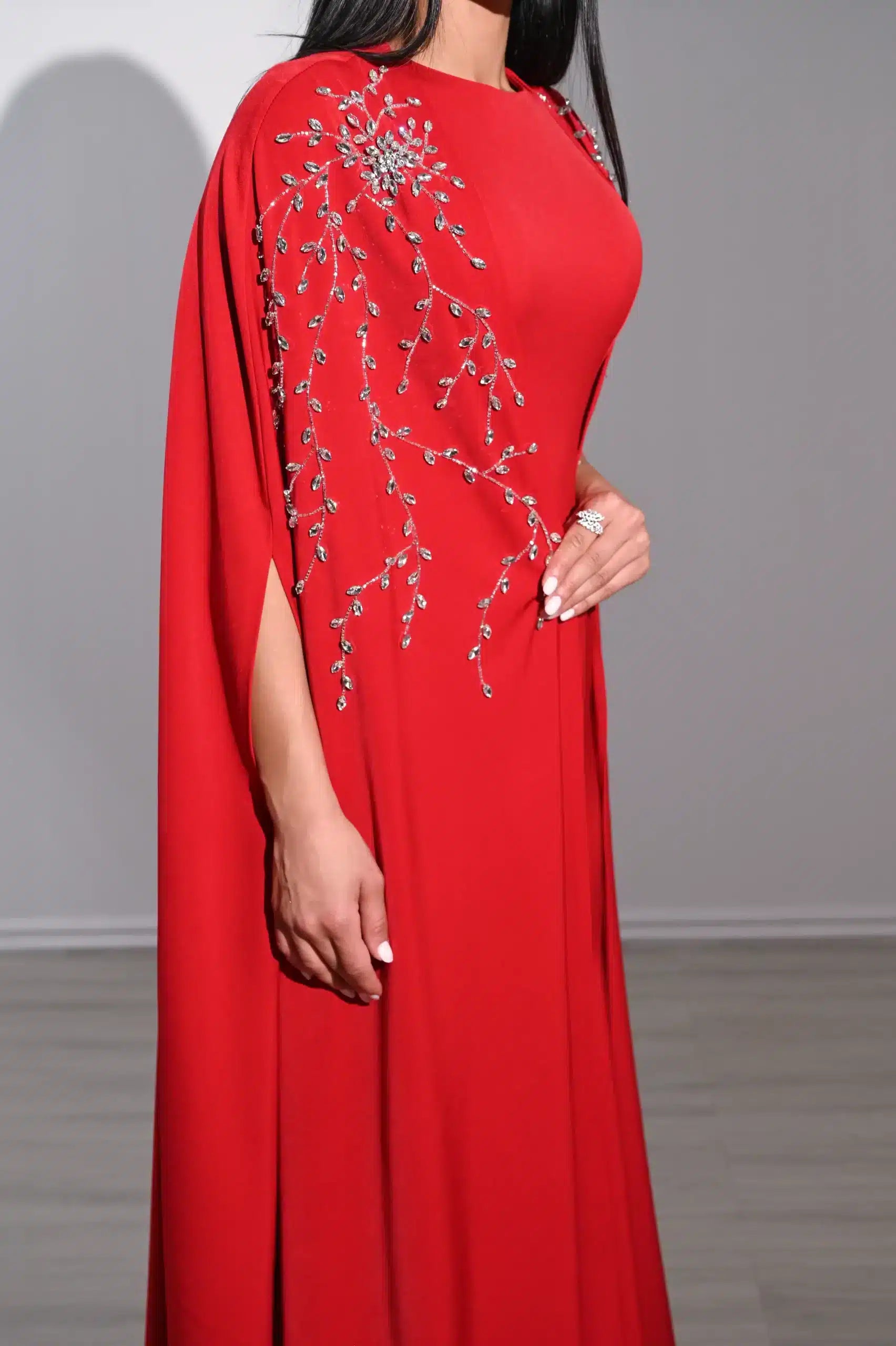 Embellished Cape 2 PCS Crepe Dress