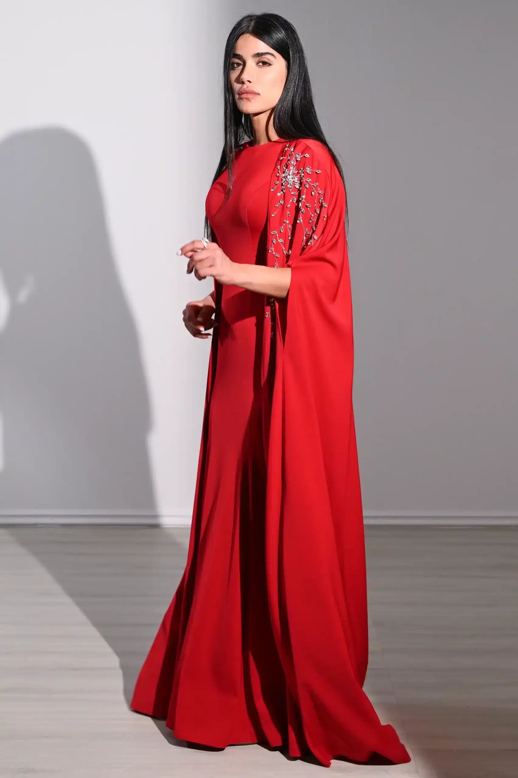 Embellished Cape 2 PCS Crepe Dress